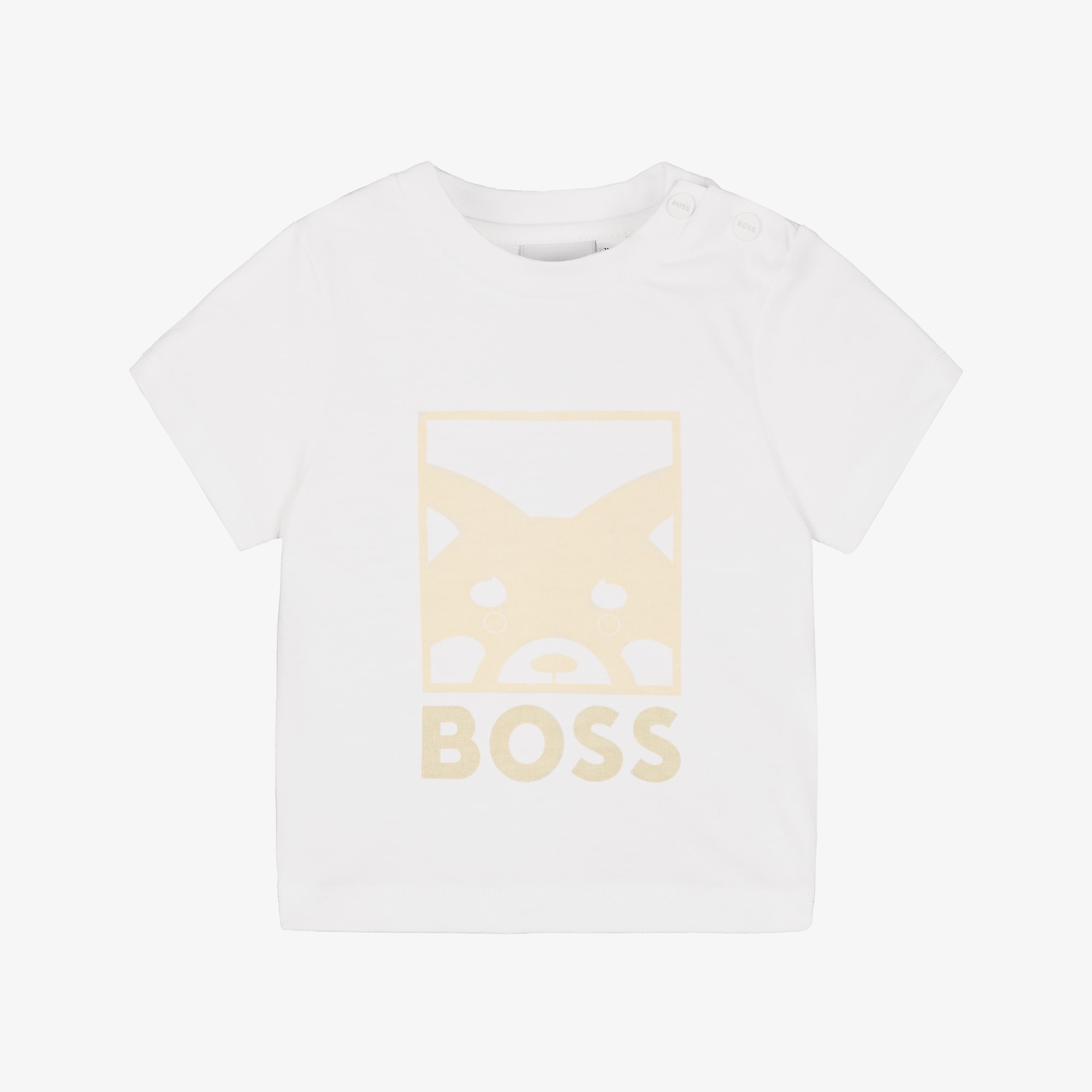 Baby Boys White Cotton T-Shirt with Red Panda Logo - View 1