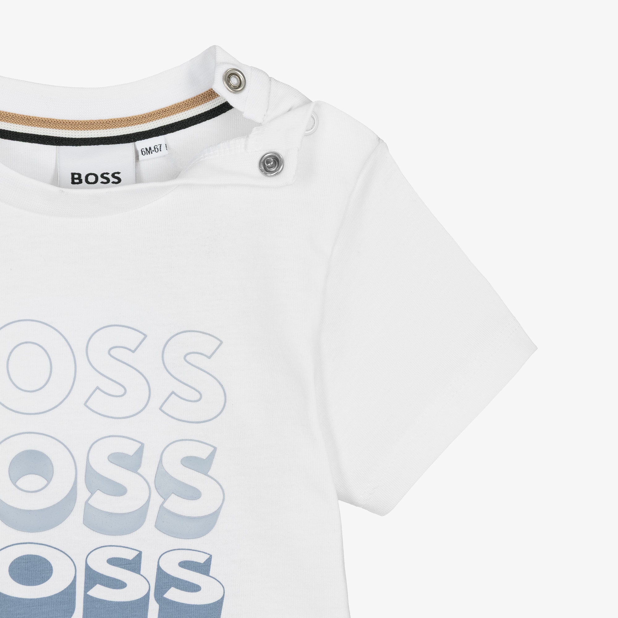 Baby Boys White Cotton T-Shirt with Repeat Logo - View 3
