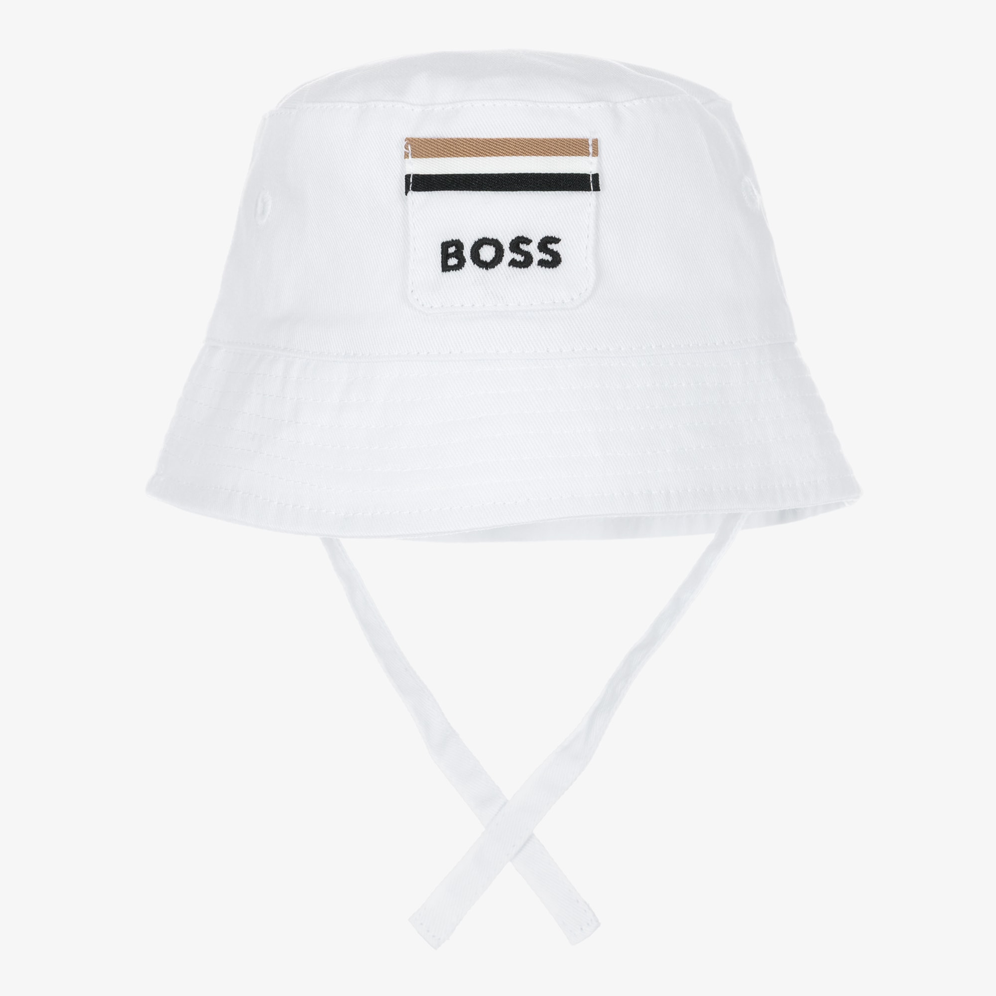 Baby Boys White Cotton Twill Sun Hat - View 1