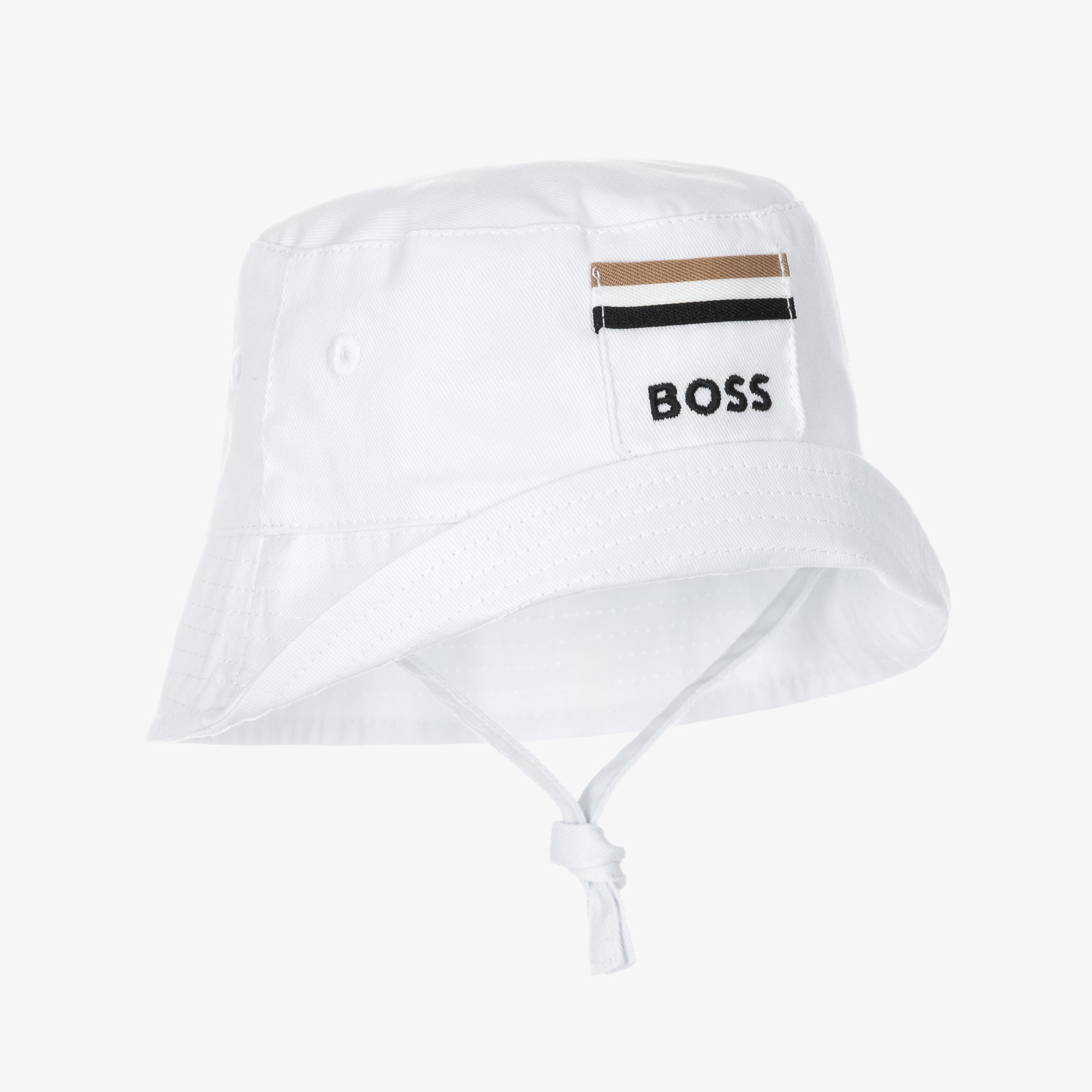 Baby Boys White Cotton Twill Sun Hat - View 3