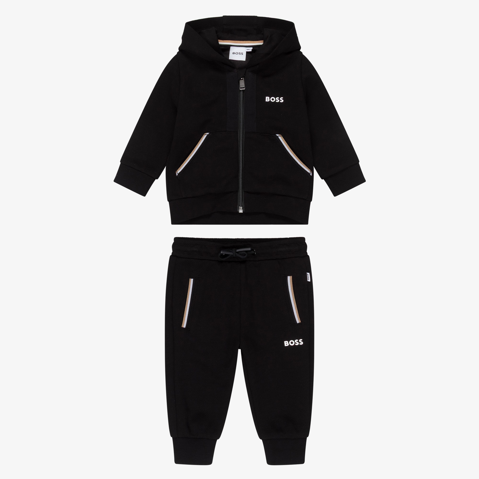 Boys Beige Jersey Tracksuit with Tricolour Trims - View 2