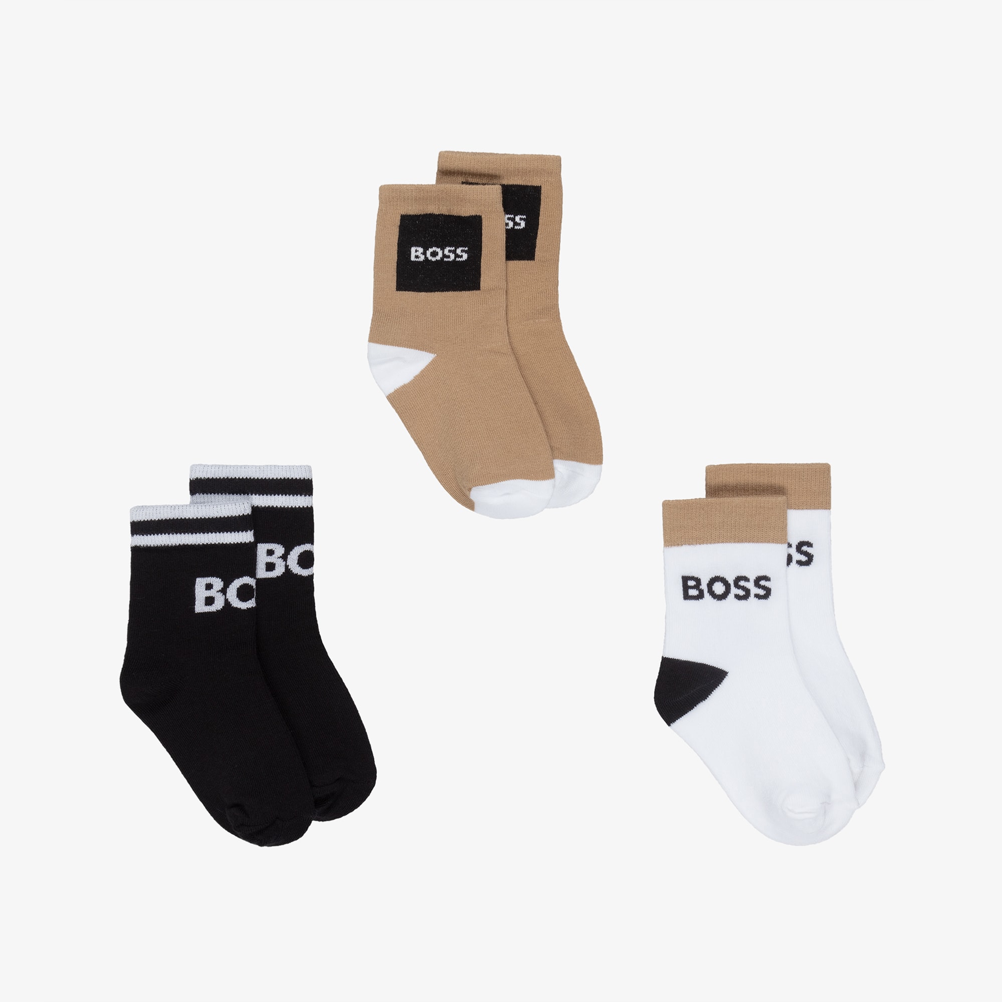 Boys Black & Beige Ankle Socks (3 Pack) - View 1