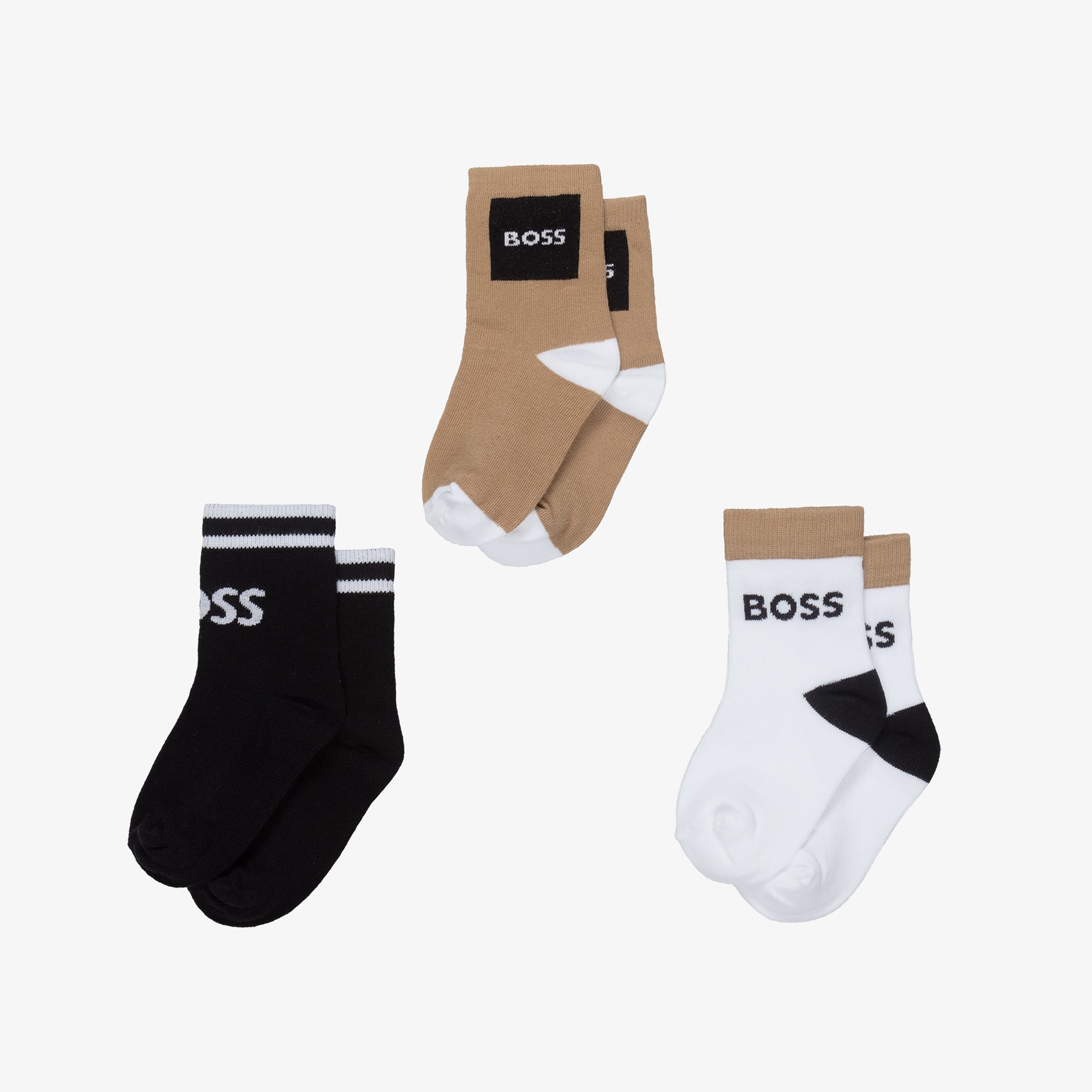 Boys Black & Beige Ankle Socks (3 Pack) - View 2