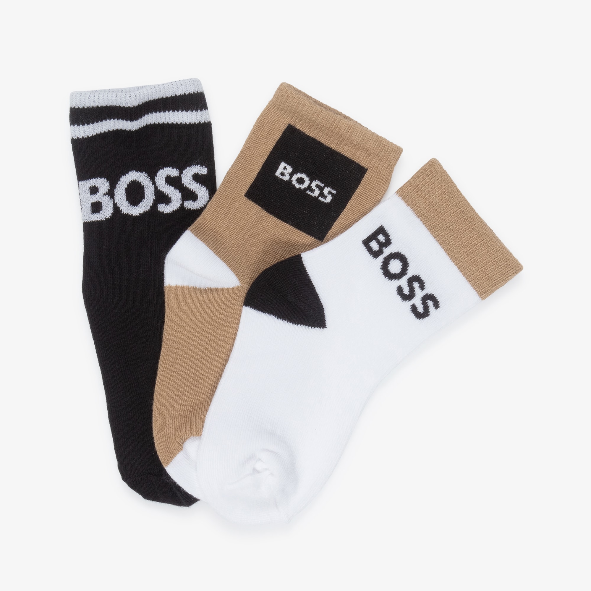 Boys Black & Beige Ankle Socks (3 Pack) - View 3