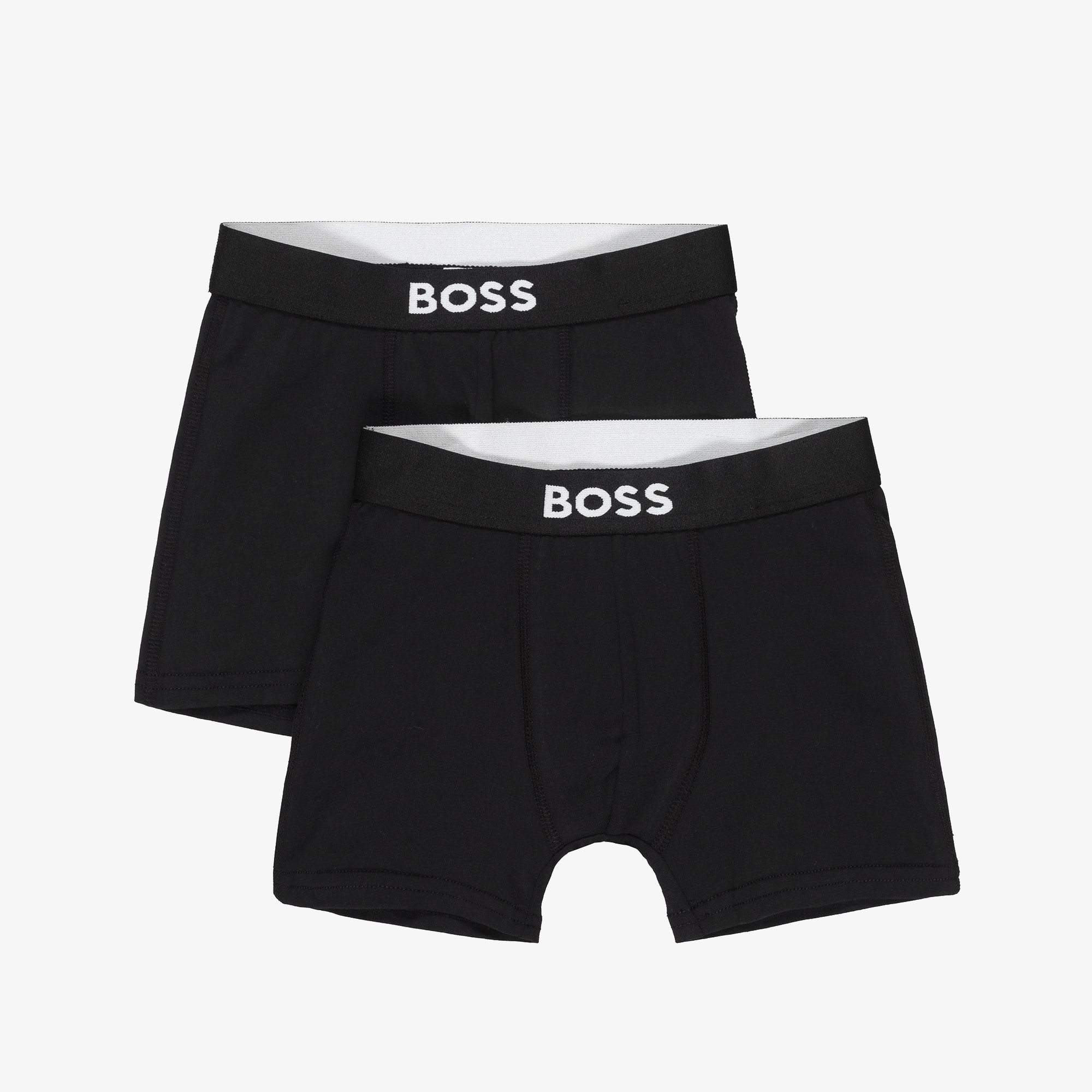 Boys Black Cotton Boxer Shorts with Logo Waistband (2 Pack) - View 1