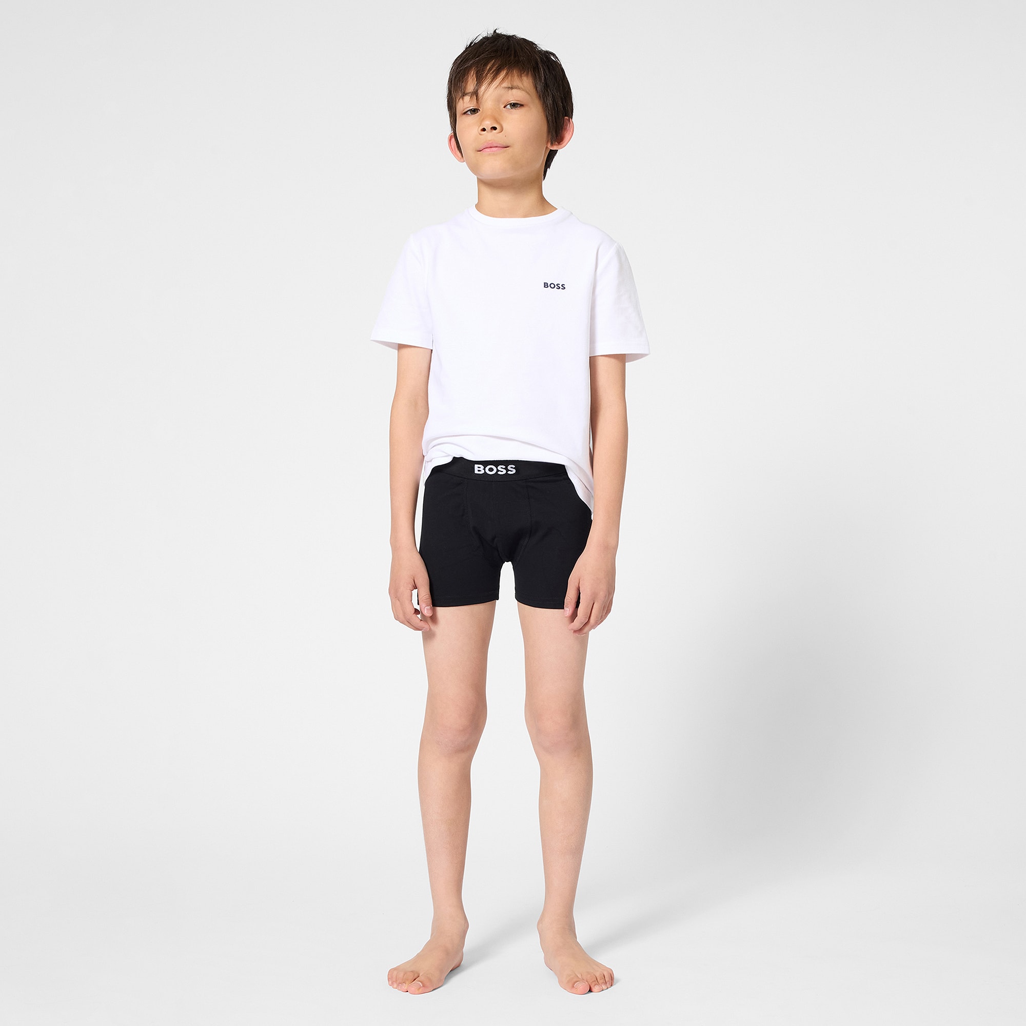 Boys Black Cotton Boxer Shorts with Logo Waistband (2 Pack) - View 2