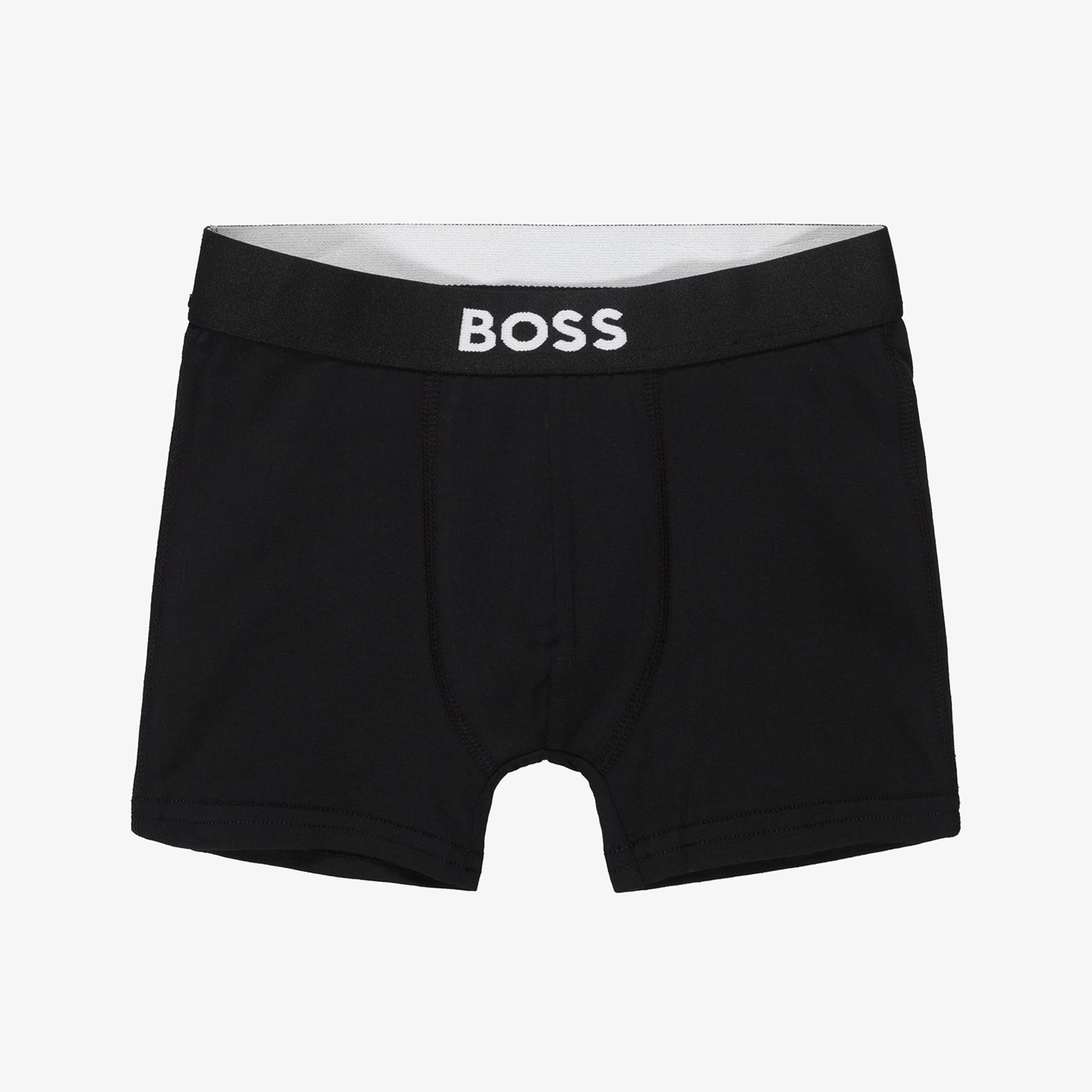 Boys Black Cotton Boxer Shorts with Logo Waistband (2 Pack) - View 3