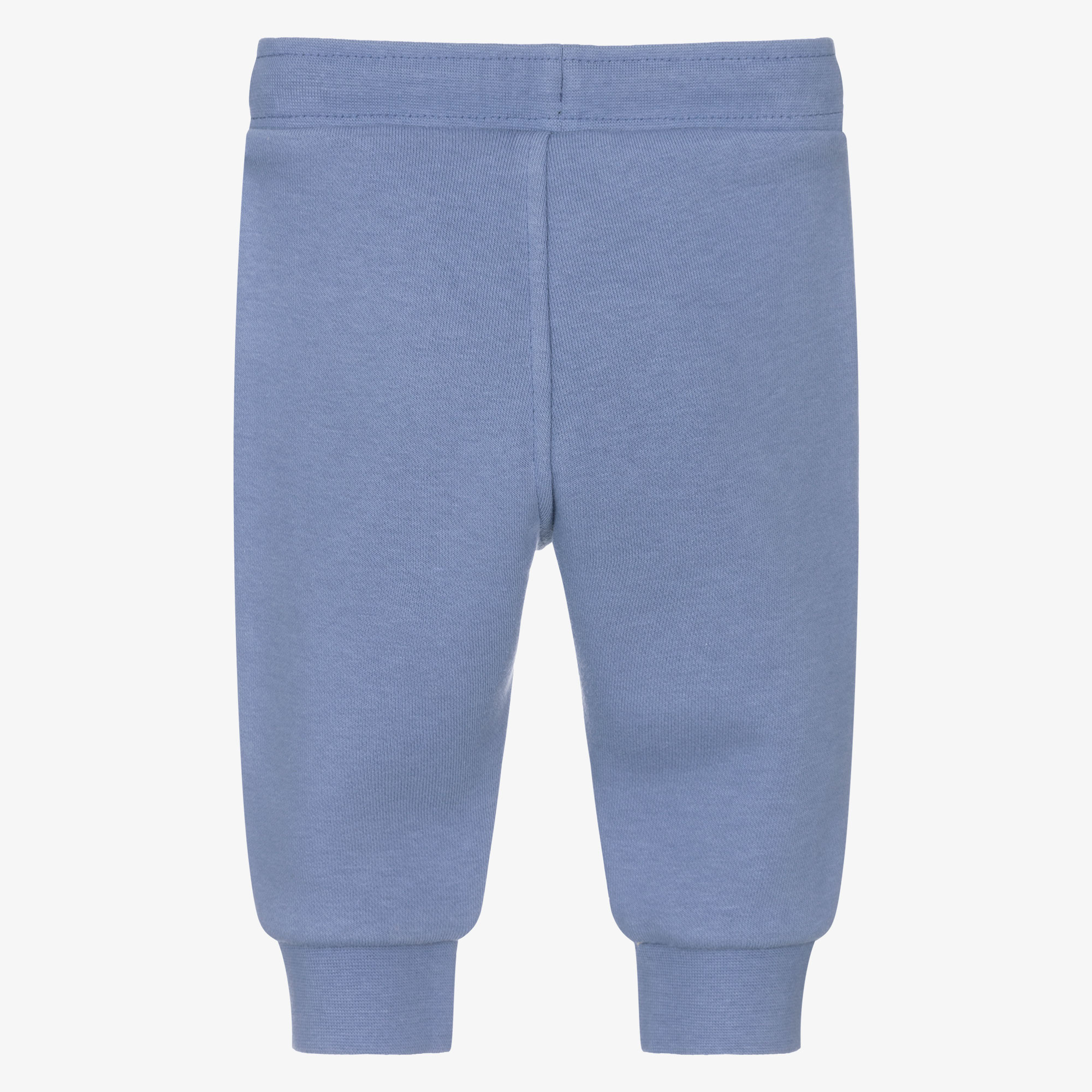 Boys Blue Cotton Jersey Joggers with White Logo Patch - View 2