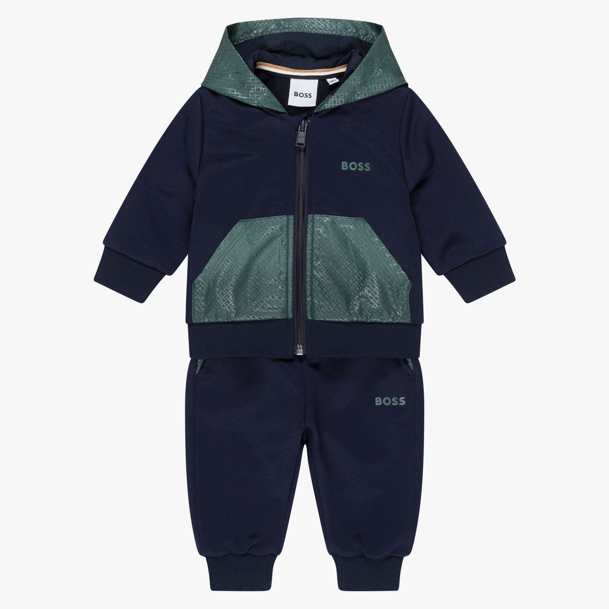 Boys Navy Blue & Green Hooded Jersey Tracksuit - View 1