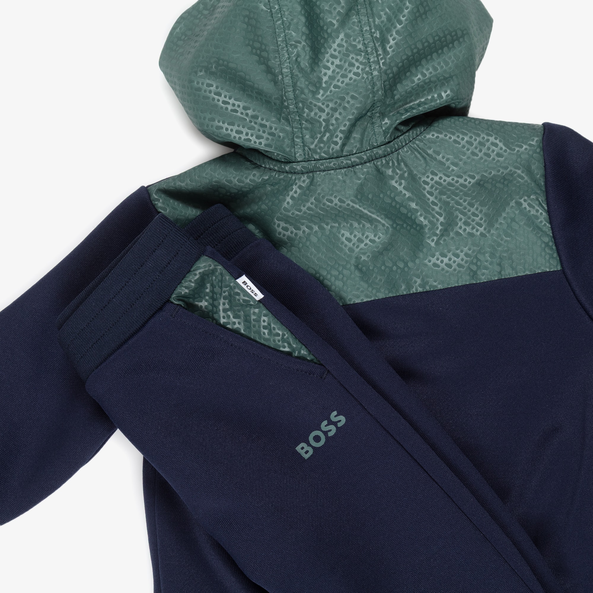 Boys Navy Blue & Green Hooded Jersey Tracksuit - View 4