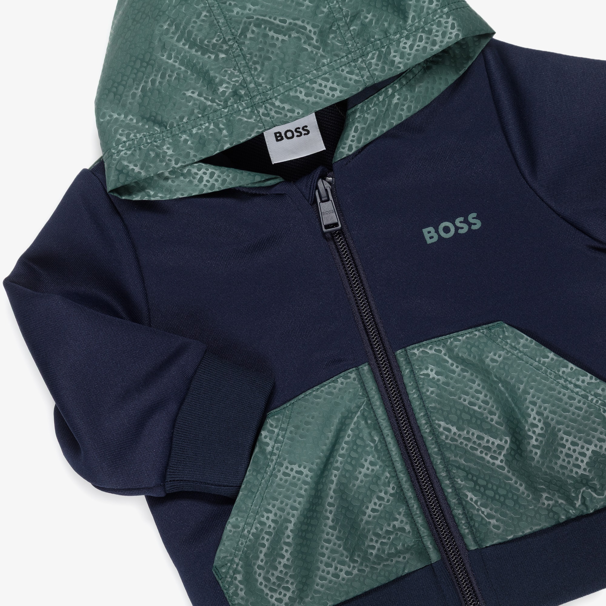 Boys Navy Blue & Green Hooded Jersey Tracksuit - View 5