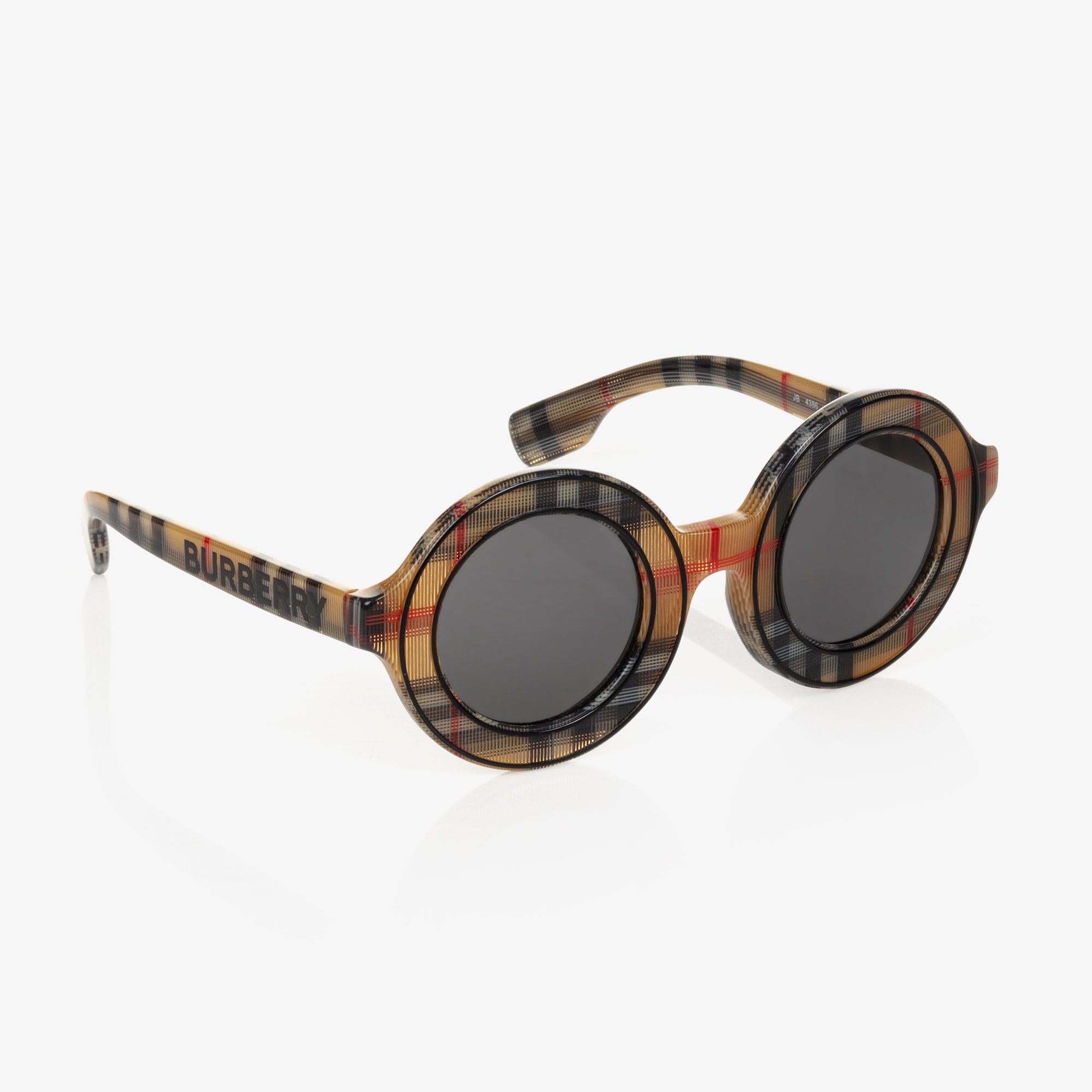 Beige Check Round Sunglasses - View 1