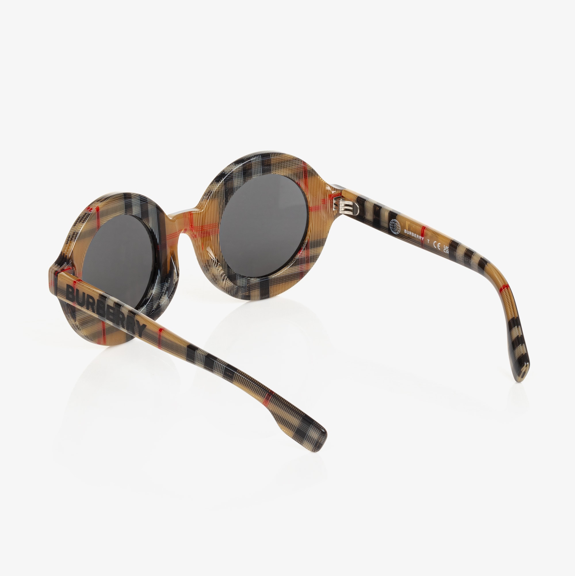 Beige Check Round Sunglasses - View 4
