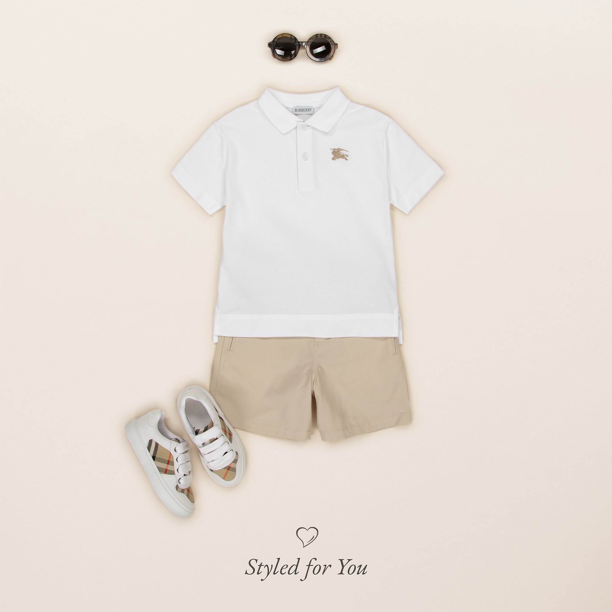 Beige Check Round Sunglasses - View 5