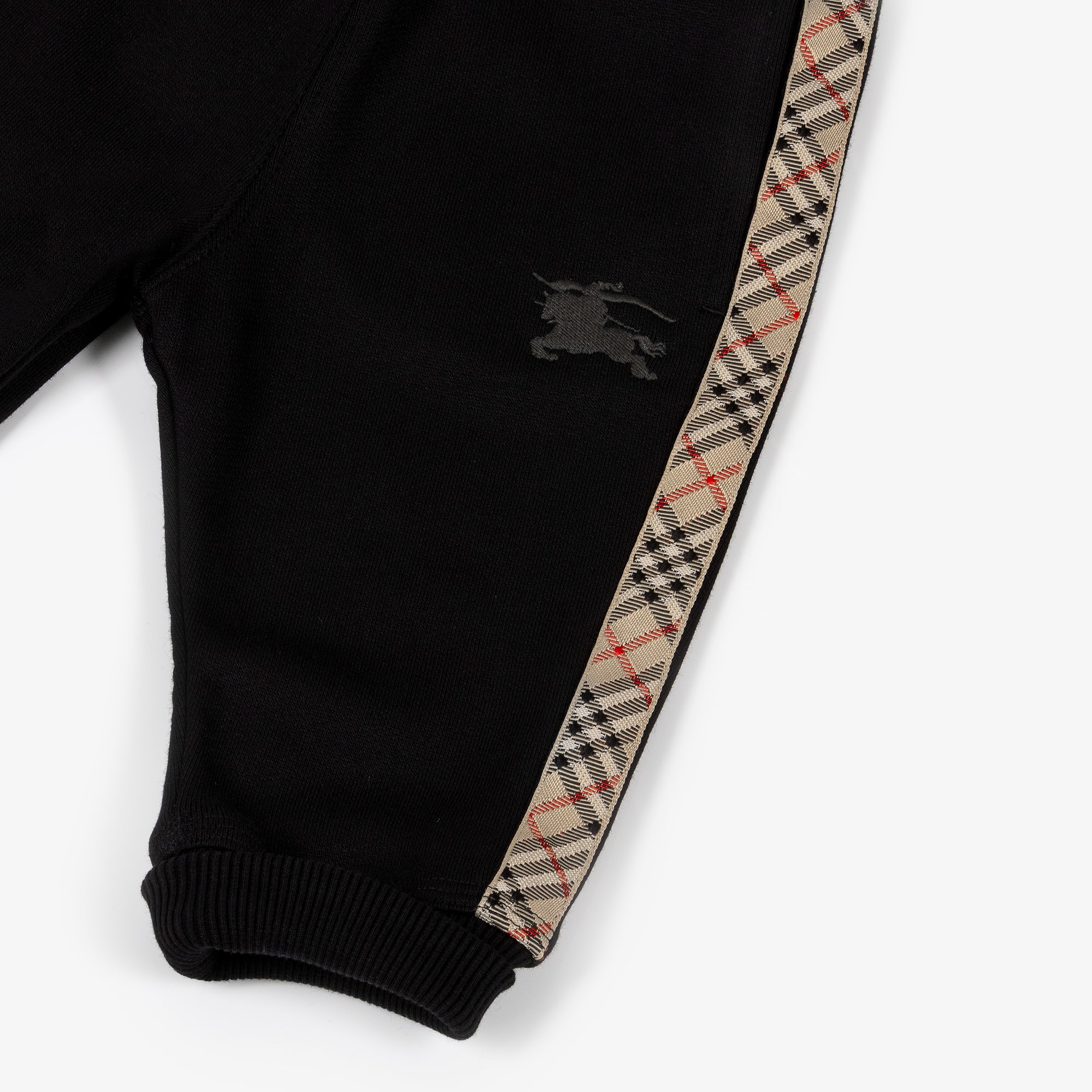 Black Cotton Baby Joggers with Beige Check Trim - View 3