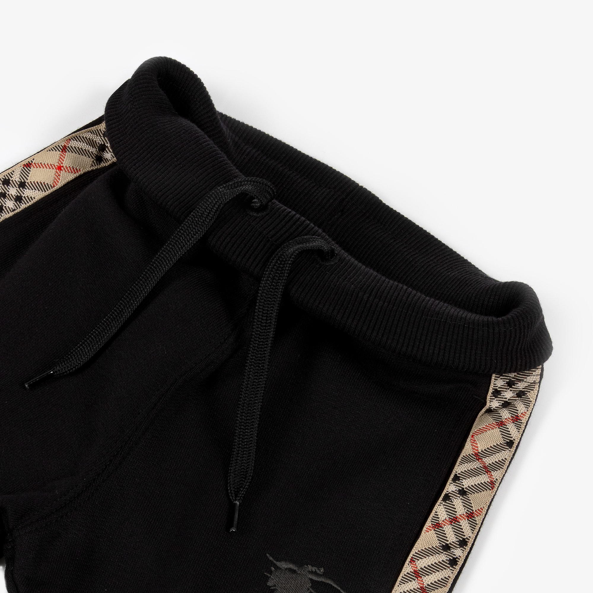 Black Cotton Baby Joggers with Beige Check Trim - View 4