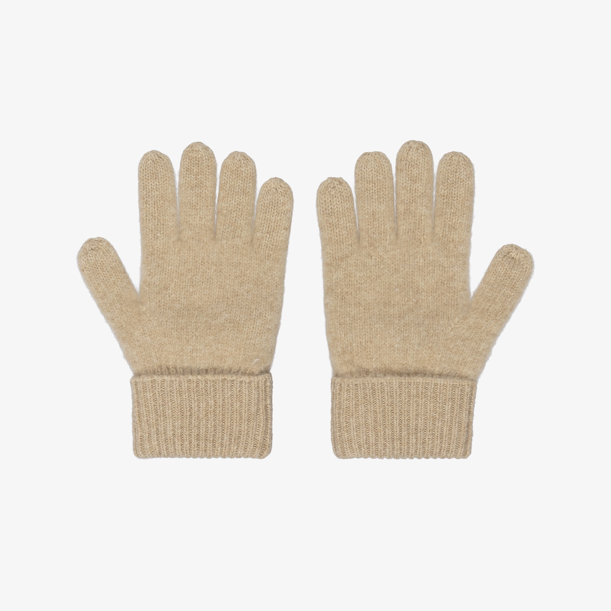 Girls Beige Knitted Wool Gloves with Check Bows - View 2