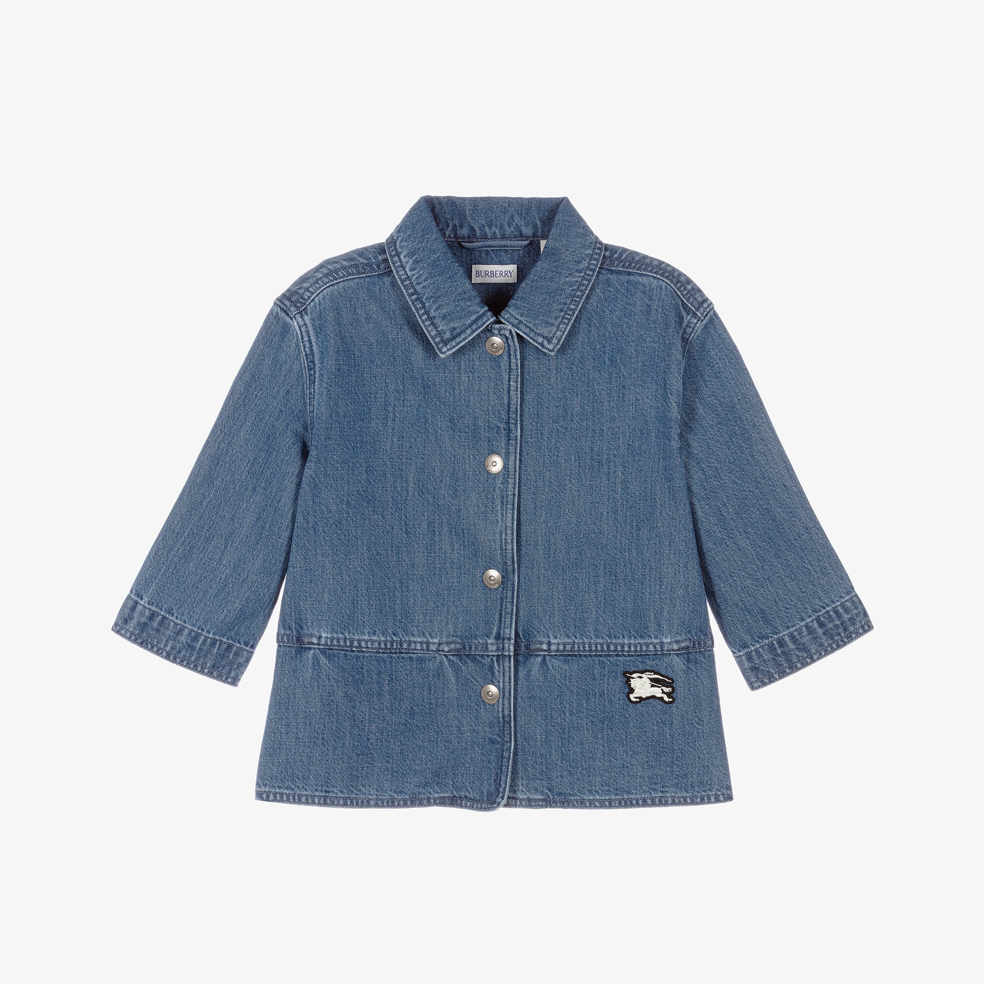Girls Blue Denim Jacket with Equestrian Knight Design Logo - View 1