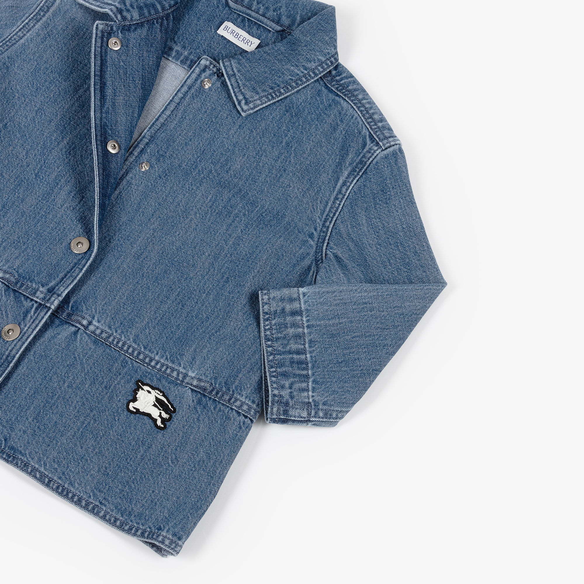 Girls Blue Denim Jacket with Equestrian Knight Design Logo - View 4