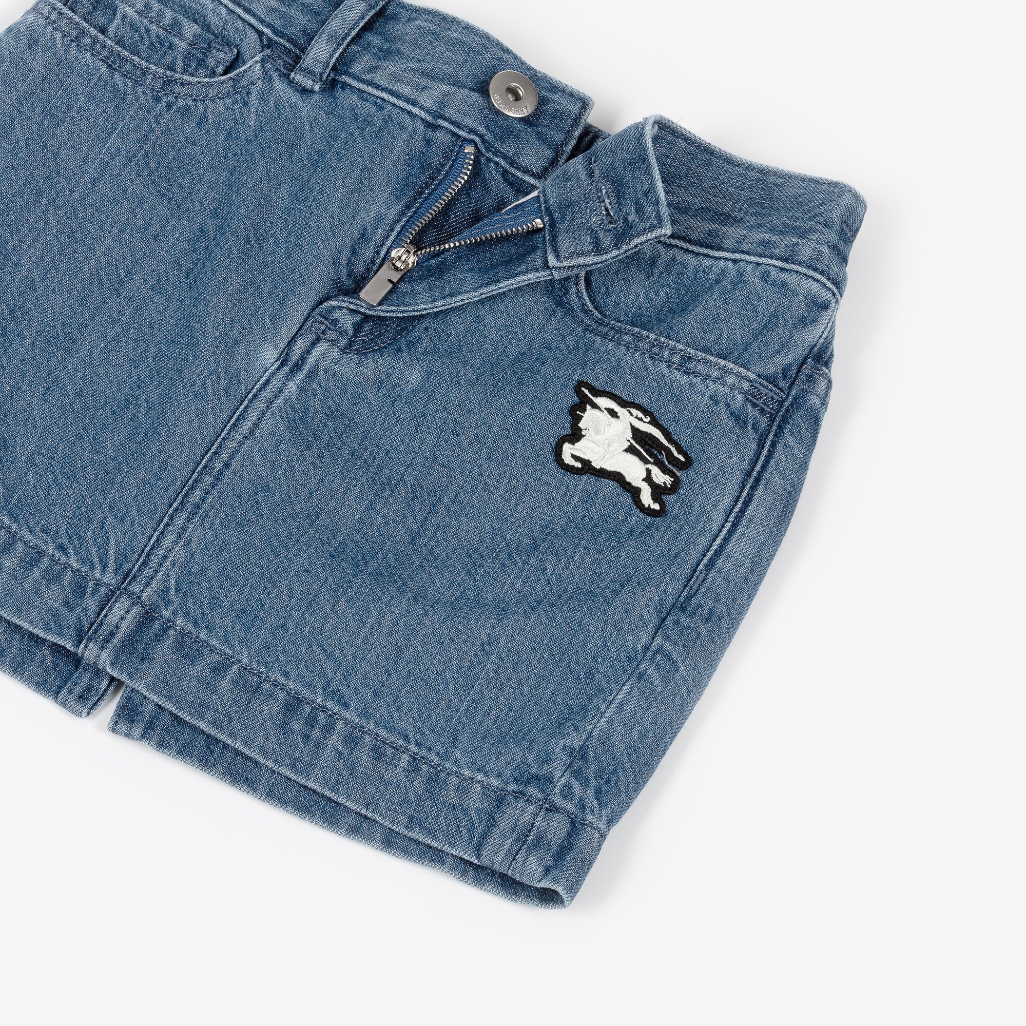 Girls Blue Denim Skirt with Equestrian Knight Design Logo - View 3