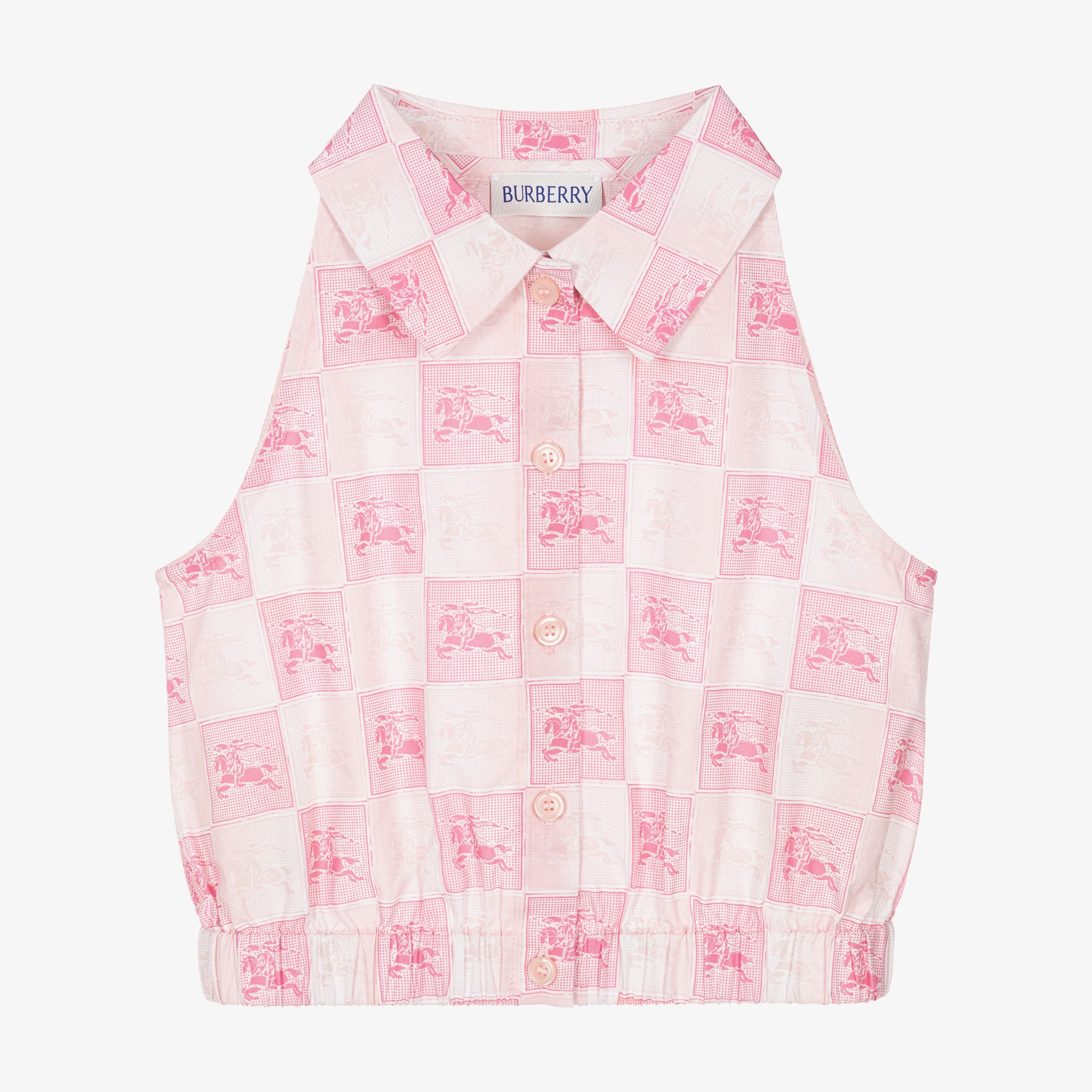 Girls Pink Cotton EKD Checkerboard Sleeveless Blouse - View 1