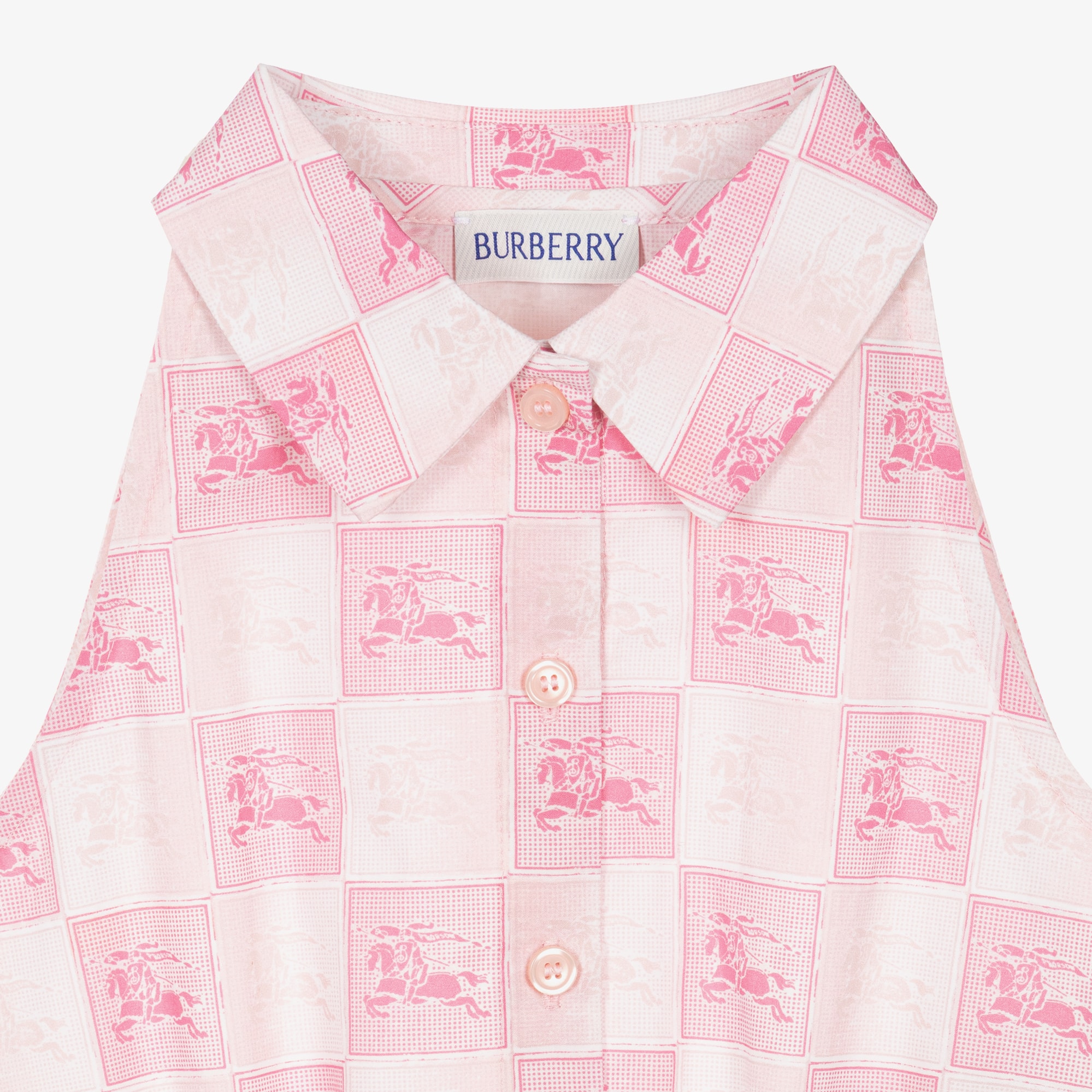 Girls Pink Cotton EKD Checkerboard Sleeveless Blouse - View 3