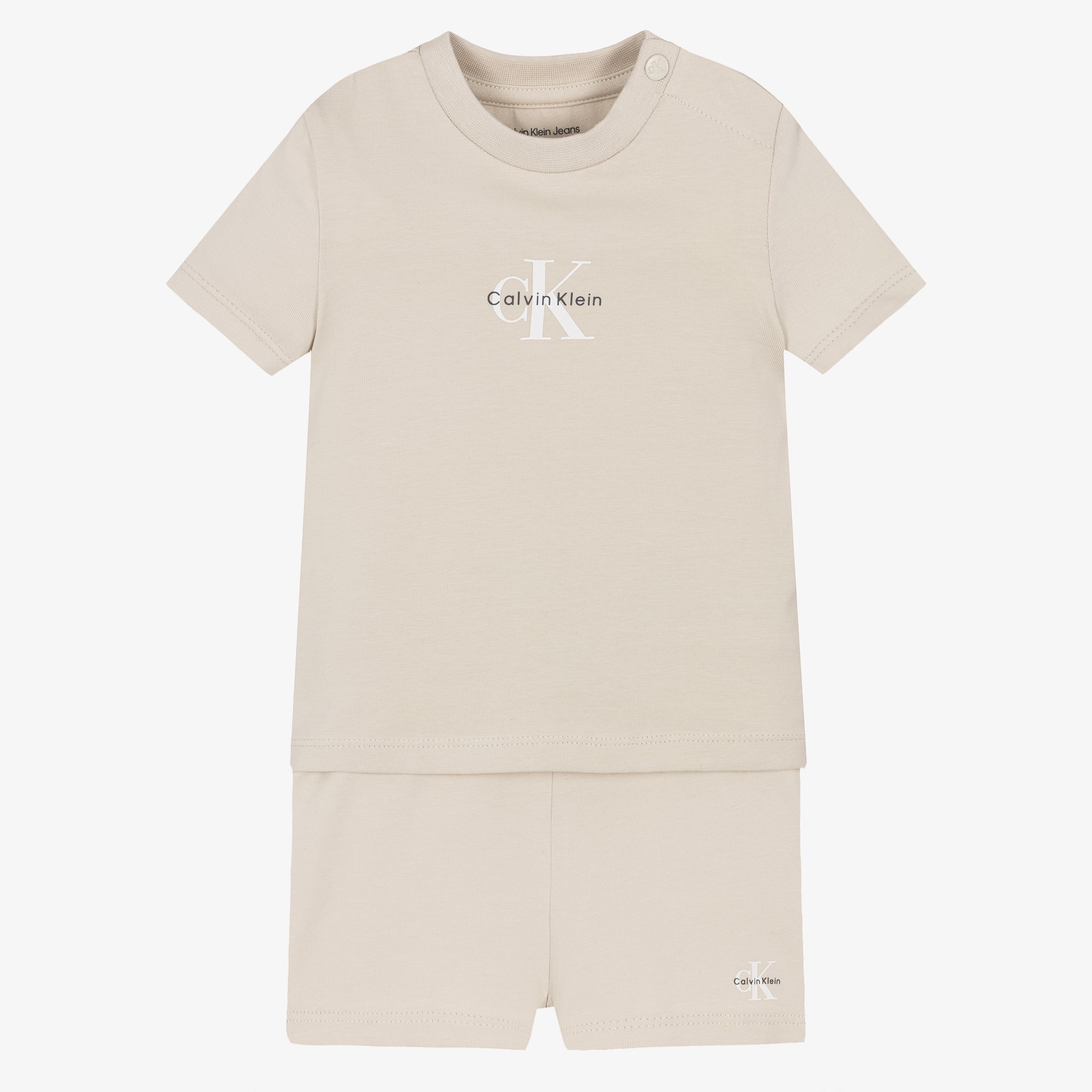 Boys Beige Cotton Shorts Set with Monogram Logo - View 1