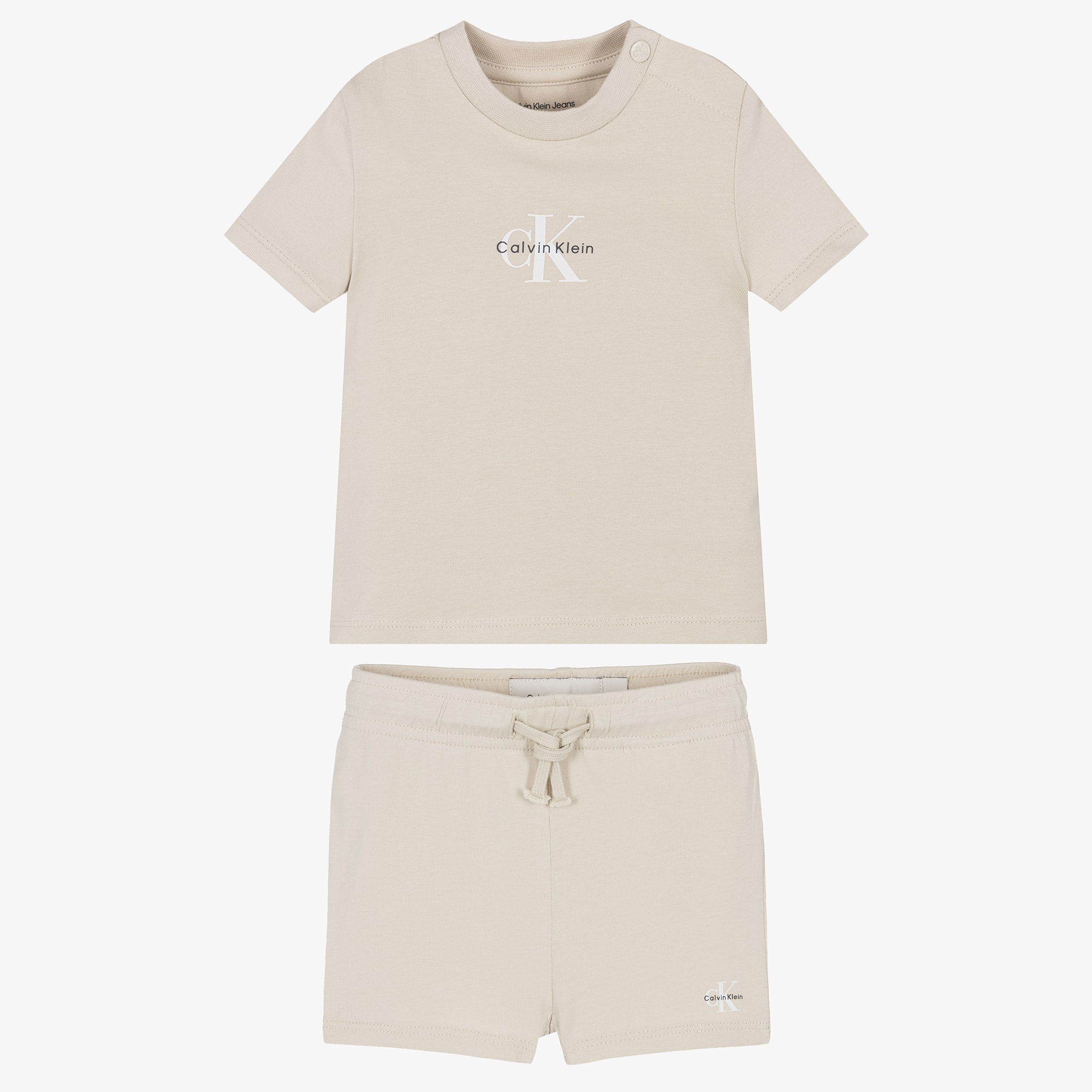 Boys Beige Cotton Shorts Set with Monogram Logo - View 2
