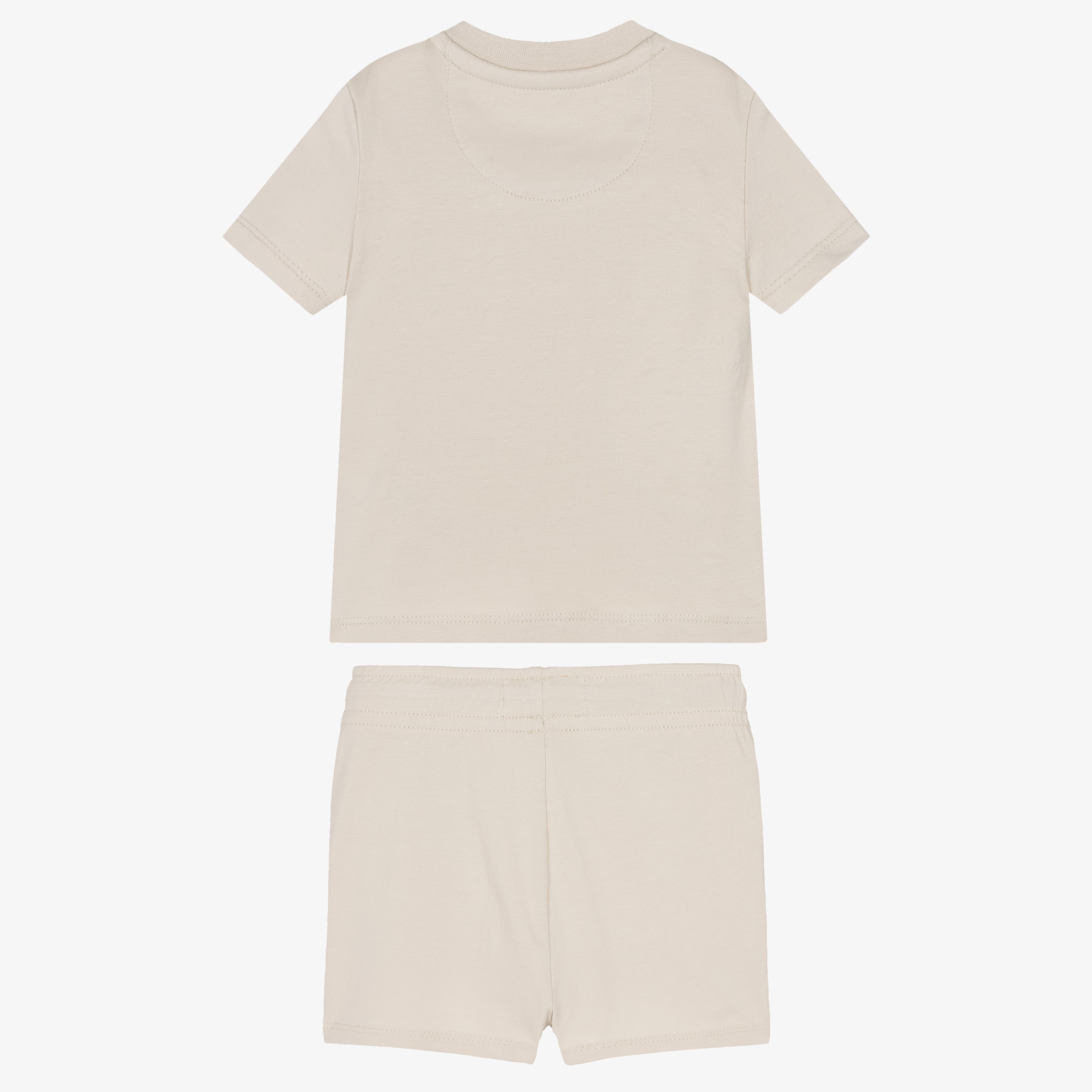 Boys Beige Cotton Shorts Set with Monogram Logo - View 3