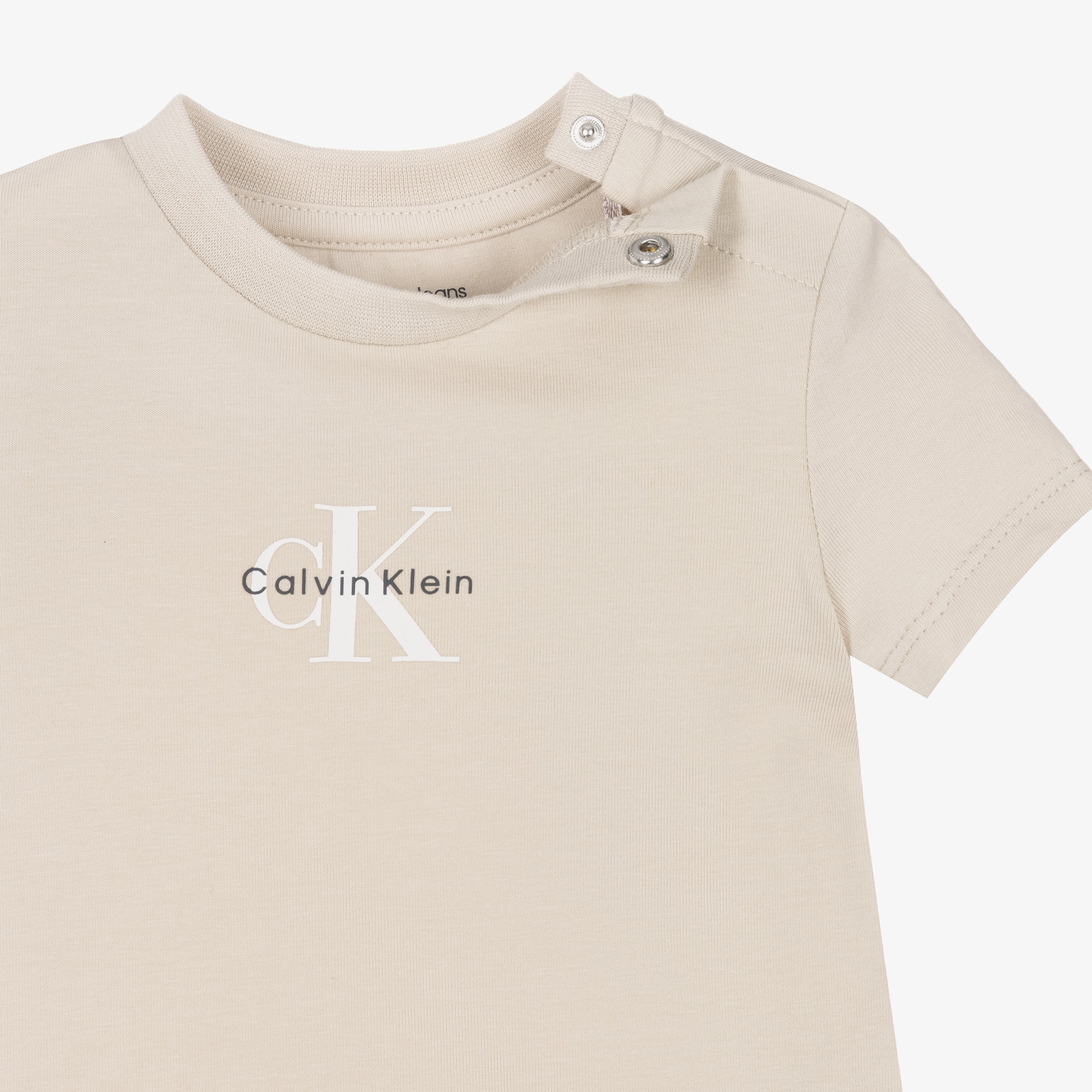 Boys Beige Cotton Shorts Set with Monogram Logo - View 4