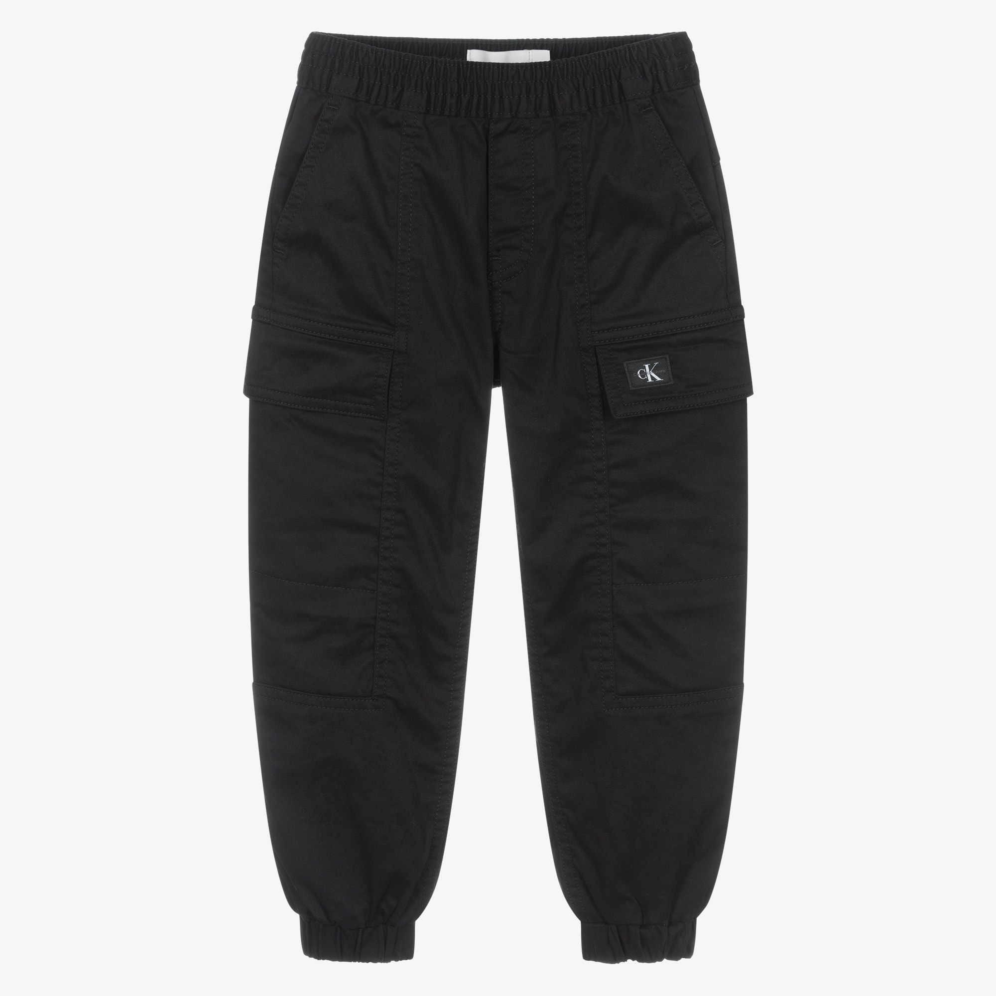 Boys Black Cotton Cuffed Cargo Trousers - View 1