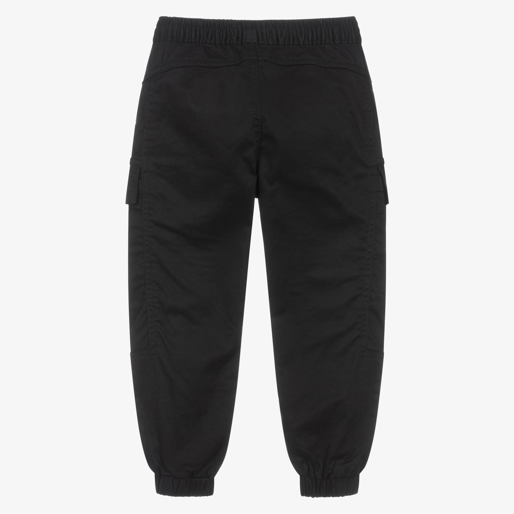 Boys Black Cotton Cuffed Cargo Trousers - View 2