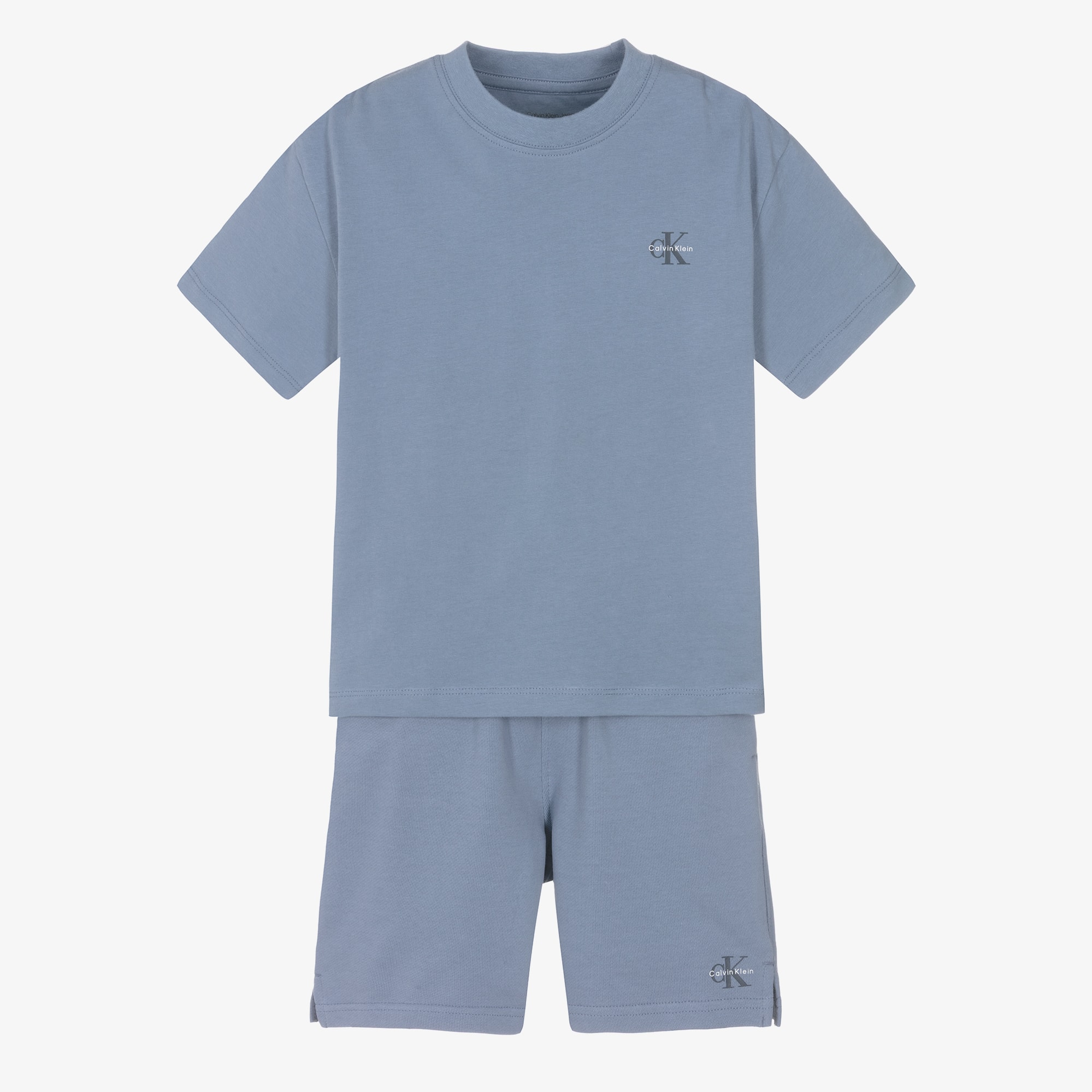 Boys Blue Cotton Jersey Shorts Set with Monogram Logos - View 1