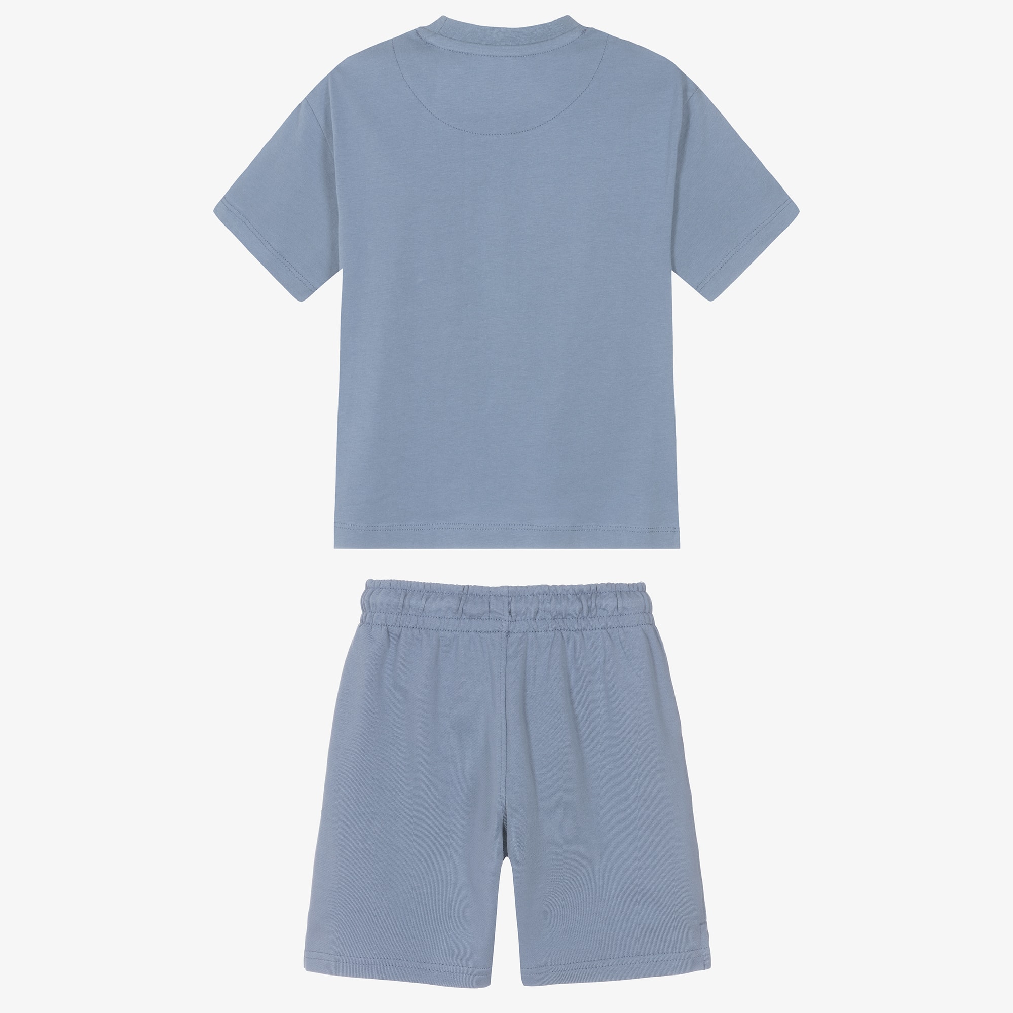 Boys Blue Cotton Jersey Shorts Set with Monogram Logos - View 3
