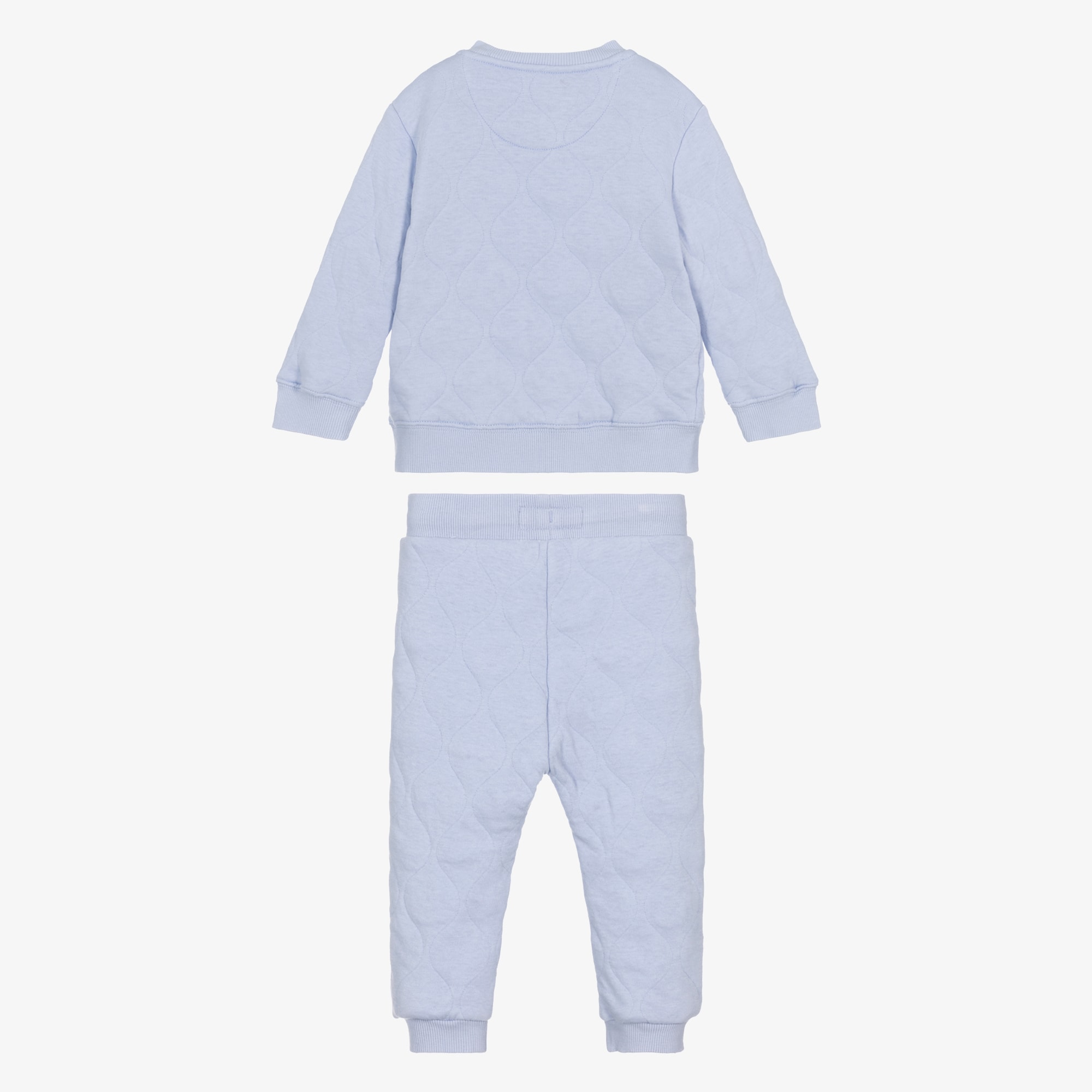 Boys Pale Blue Quilted Cotton Tracksuit with Monogram Logo - View 3