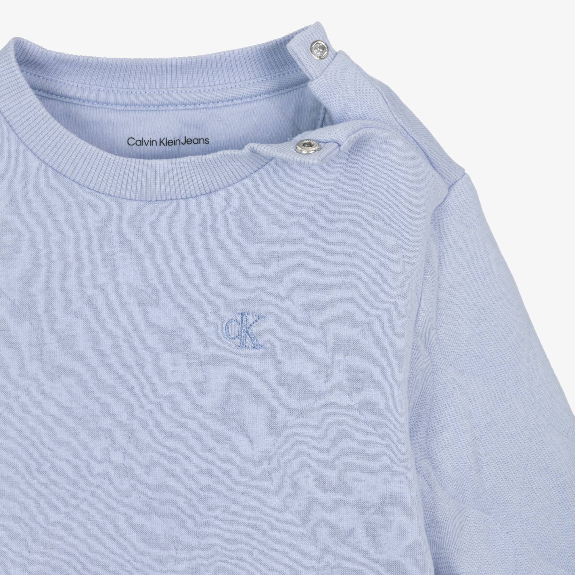 Boys Pale Blue Quilted Cotton Tracksuit with Monogram Logo - View 4