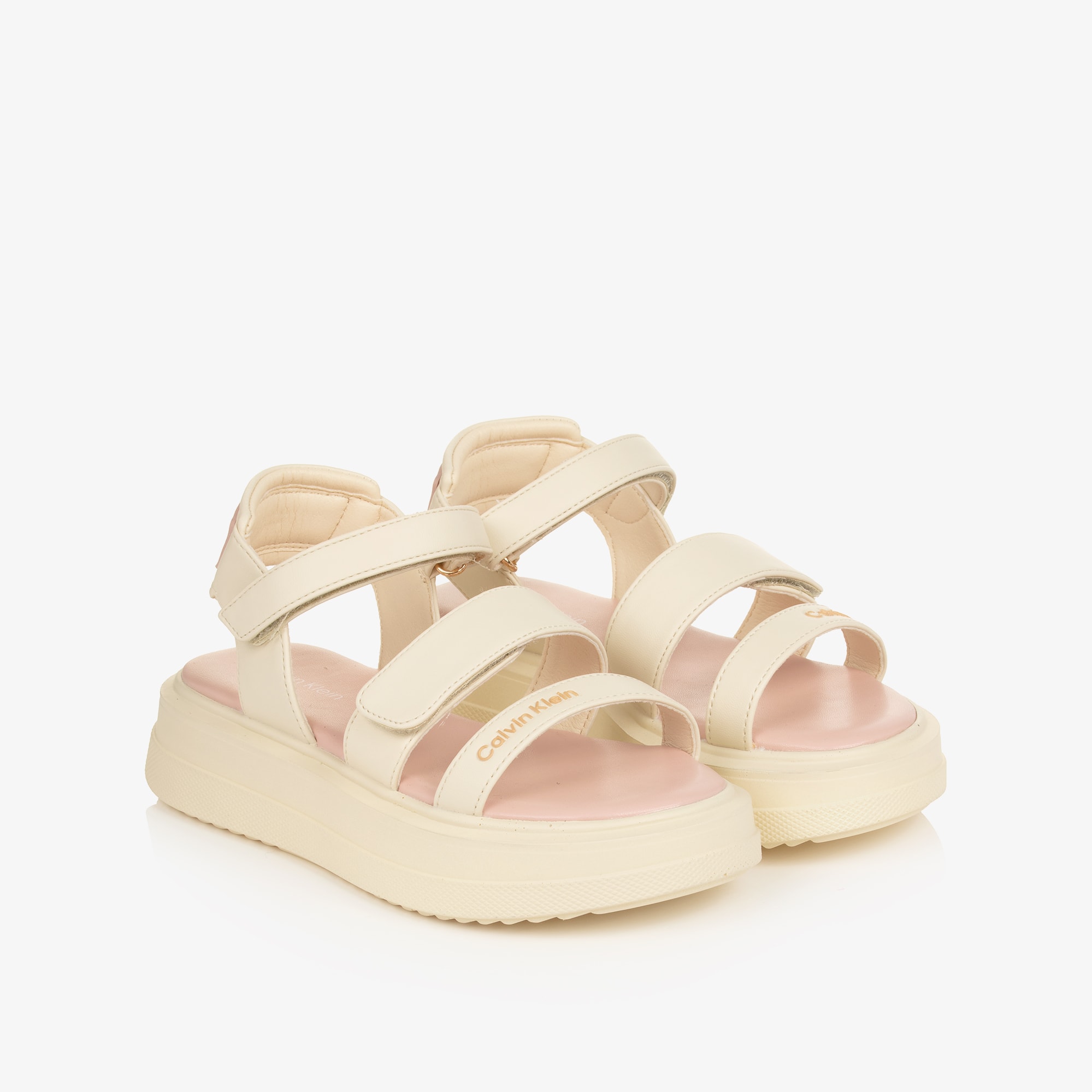 Girls Black Faux Leather Sandals with Chunky Soles - View 1