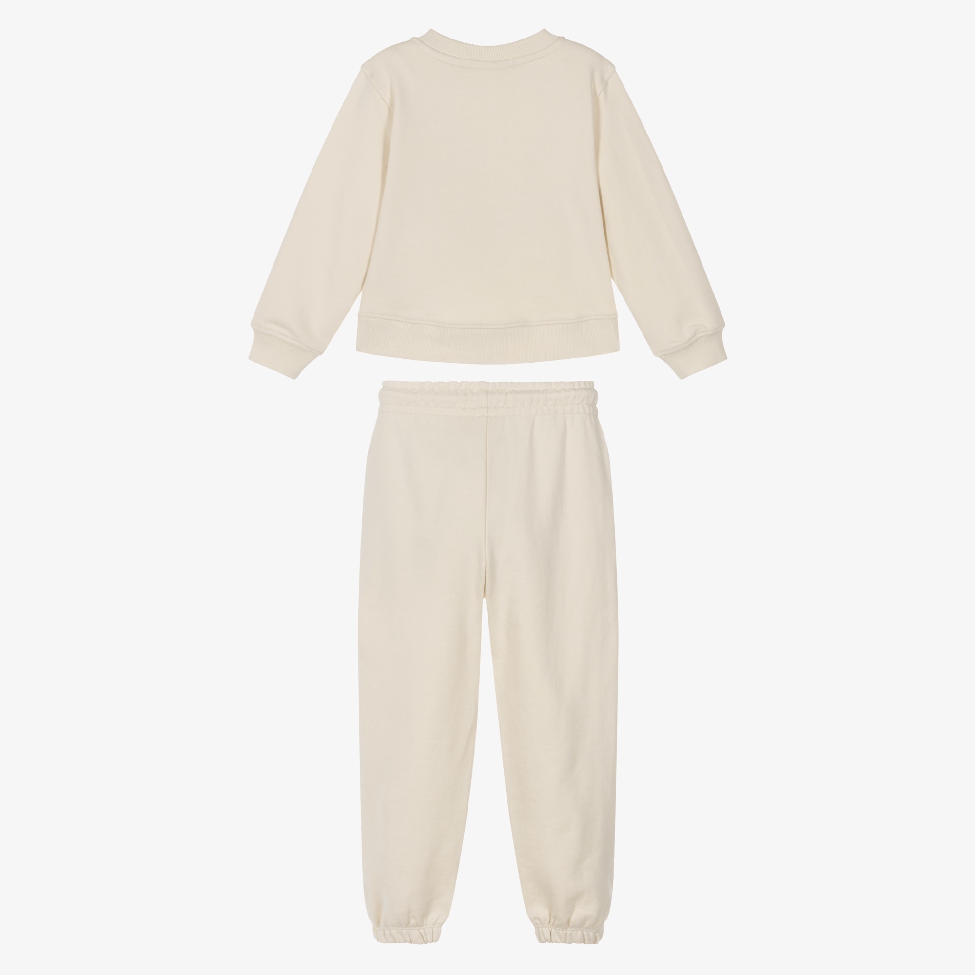 Girls Ivory Cotton Tracksuit with Black Piping & Monogram Logo - View 3