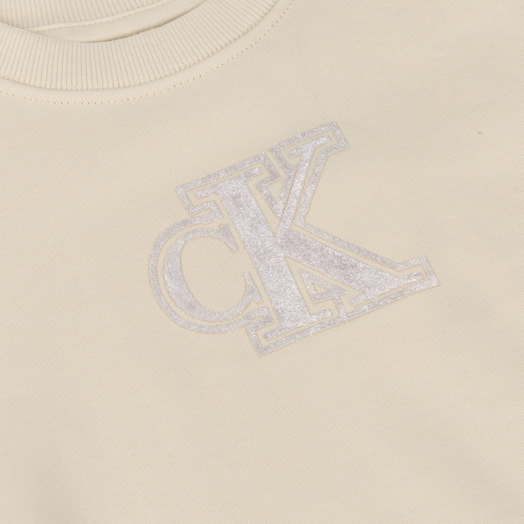 Girls Ivory Cotton Tracksuit with Black Piping & Monogram Logo - View 5
