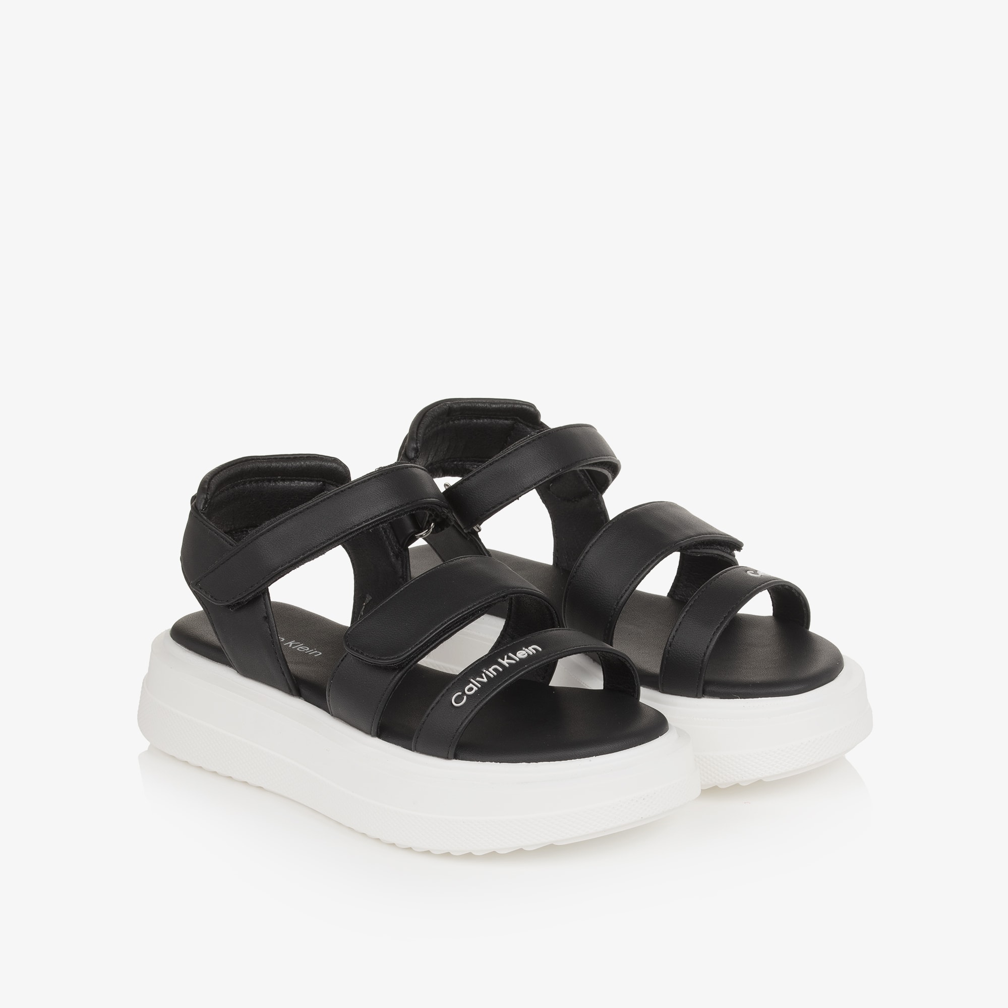 Girls Ivory Faux Leather Sandals with Chunky Soles - View 1