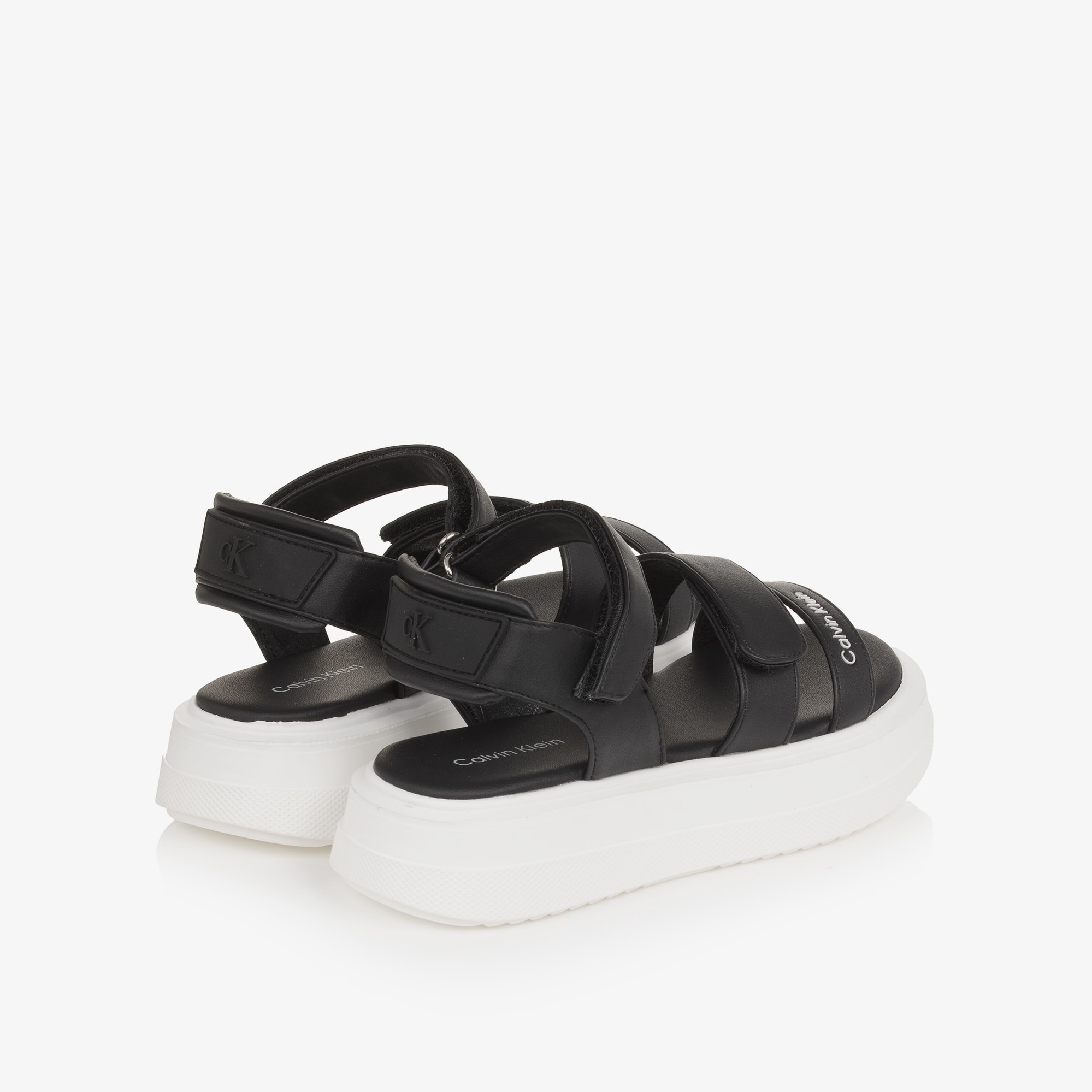 Girls Ivory Faux Leather Sandals with Chunky Soles - View 2