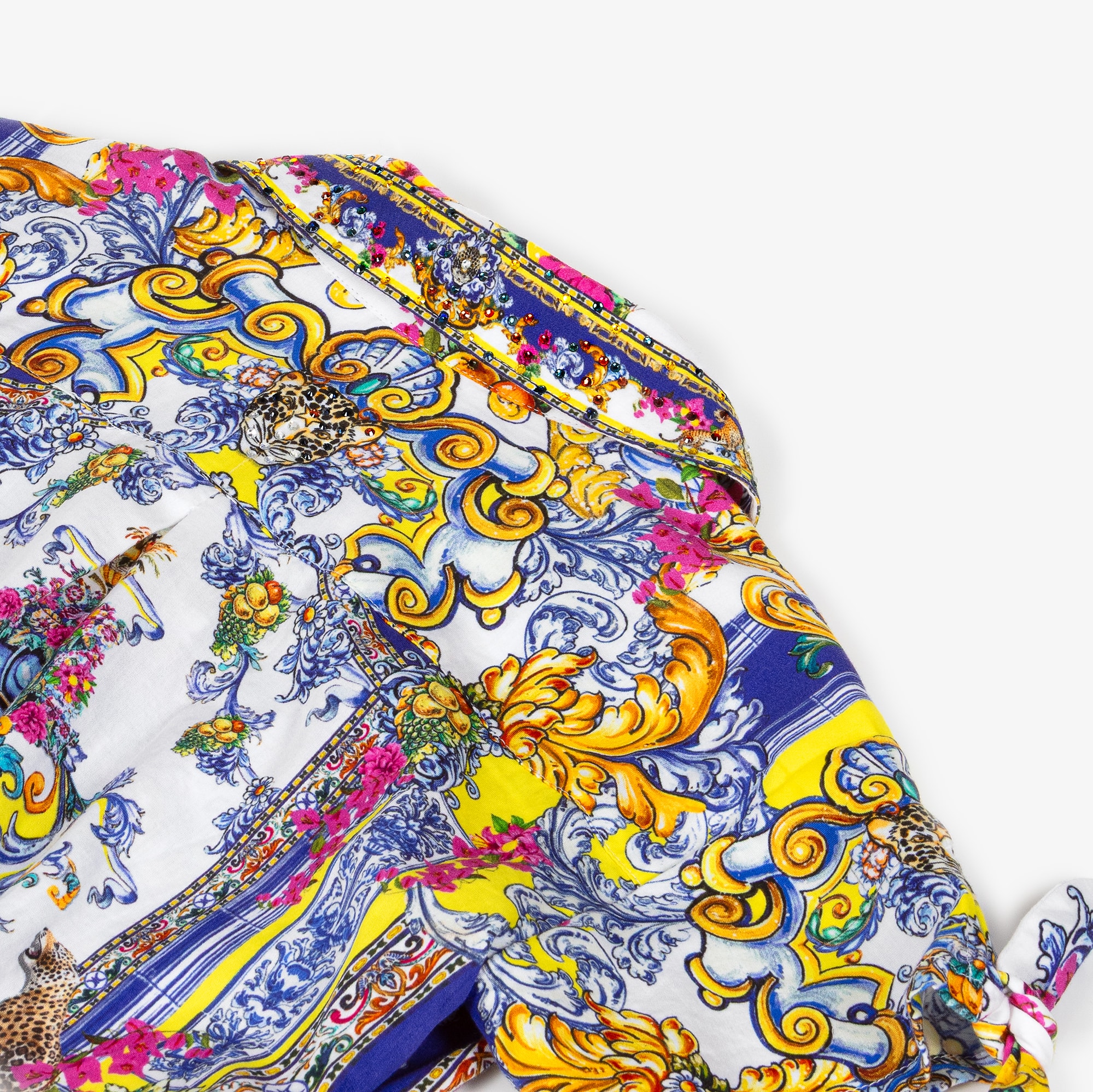 Girls Blue Cotton Baroque Print Playsuit with Diamanté Collar - View 3