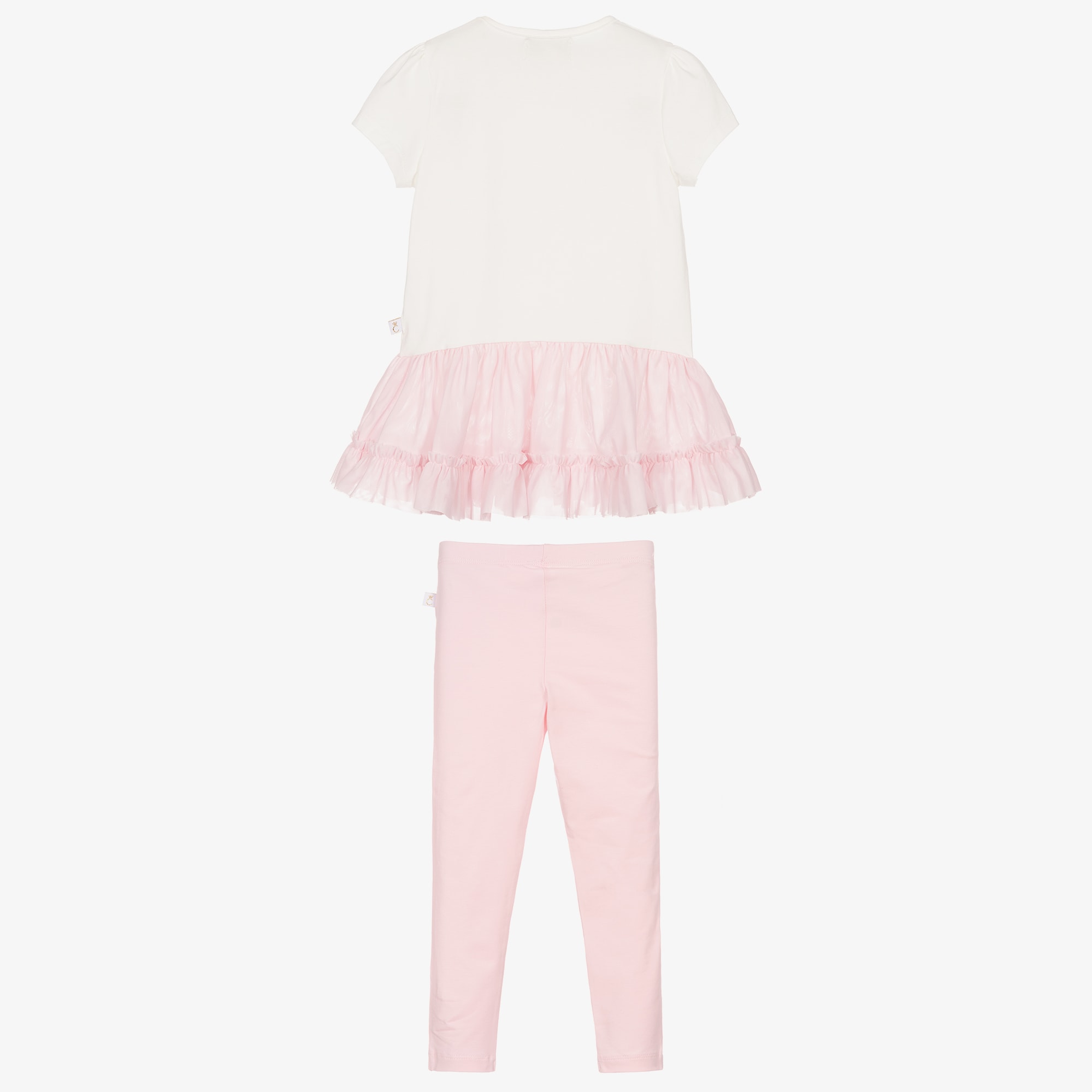 Girls Blue Cotton Leggings Set with Frills, Pearls & Diamantés - View 4
