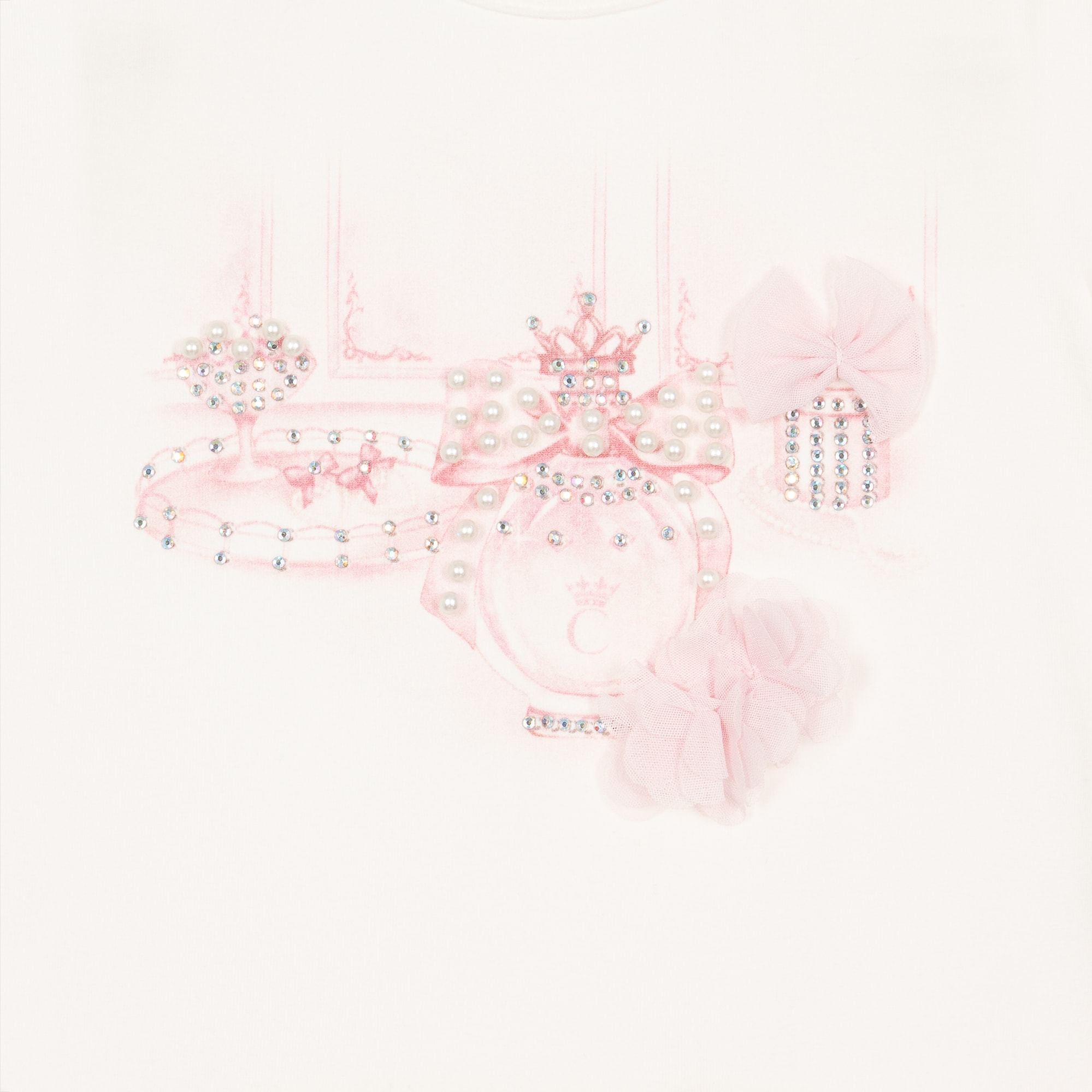 Girls Blue Cotton Leggings Set with Frills, Pearls & Diamantés - View 5