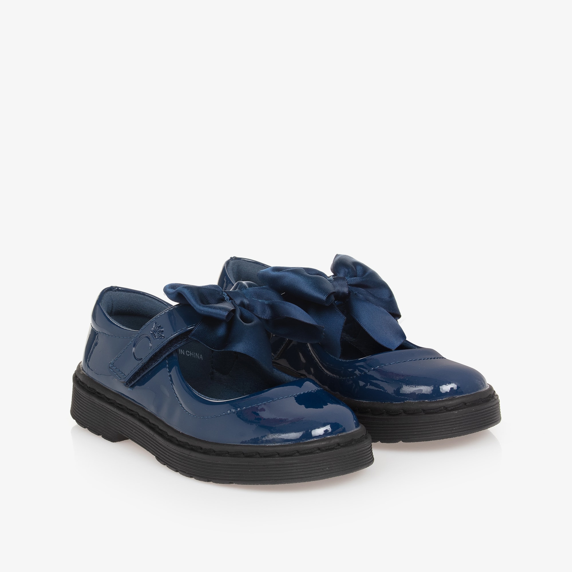 Girls Blue Patent Bow Shoes - View 1