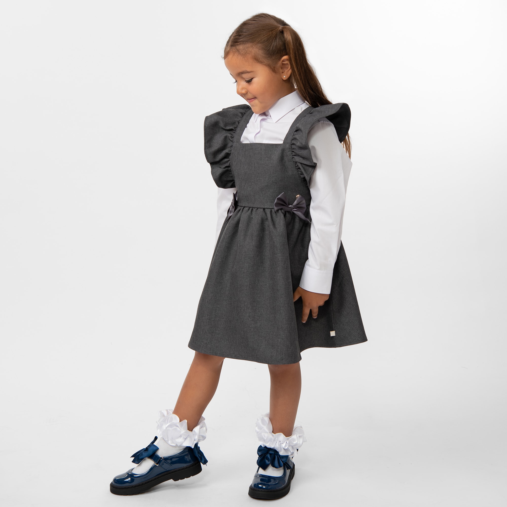 Girls Blue Patent Bow Shoes - View 2