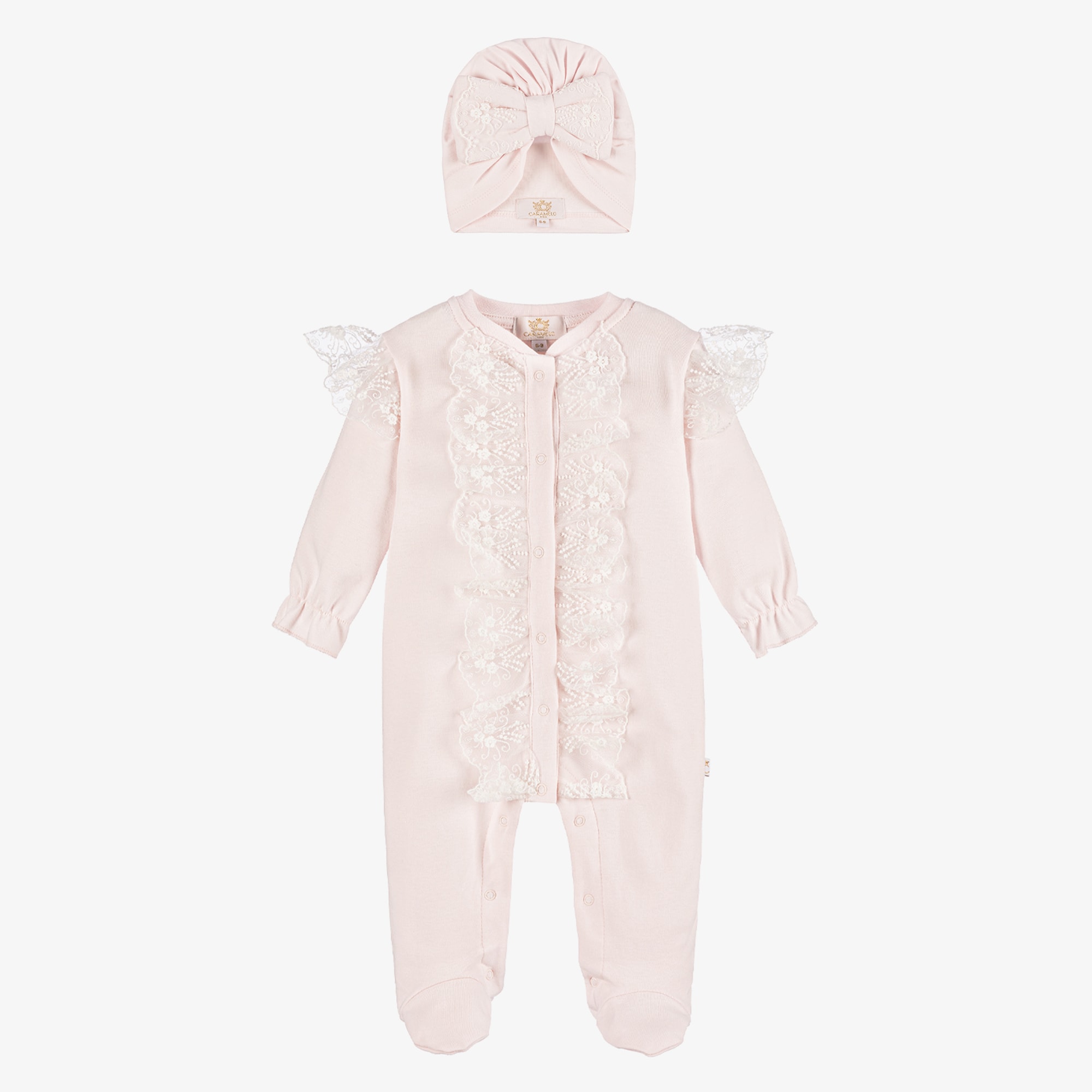 Girls Pink Cotton Babygrow & Hat Set - View 1