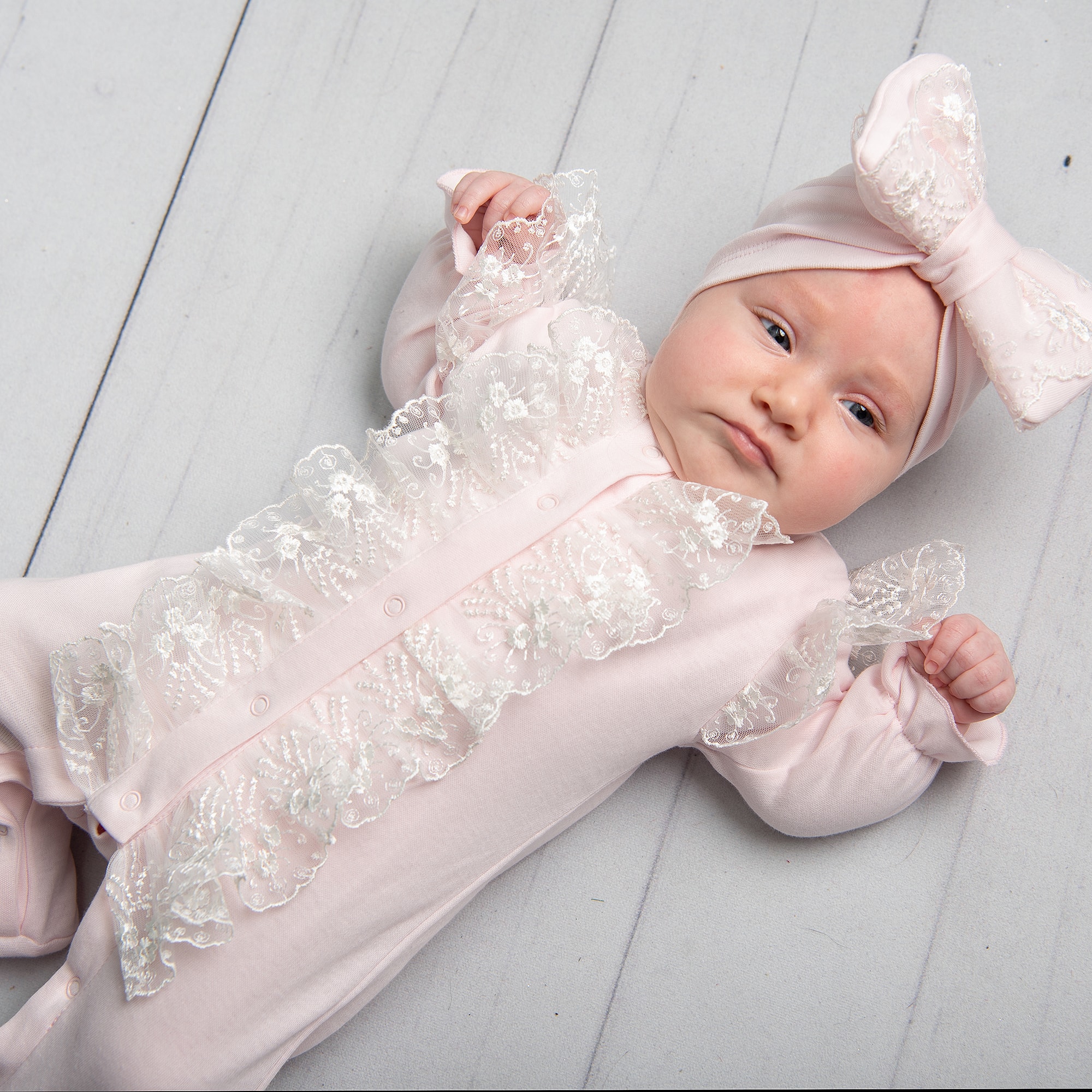 Girls Pink Cotton Babygrow & Hat Set - View 2