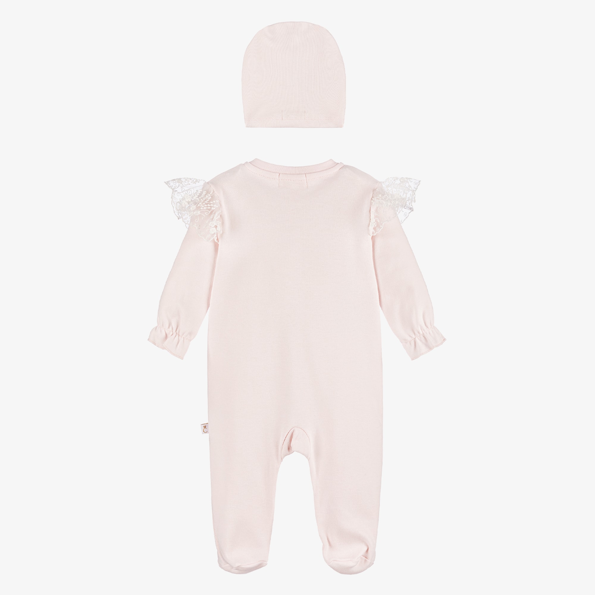 Girls Pink Cotton Babygrow & Hat Set - View 3