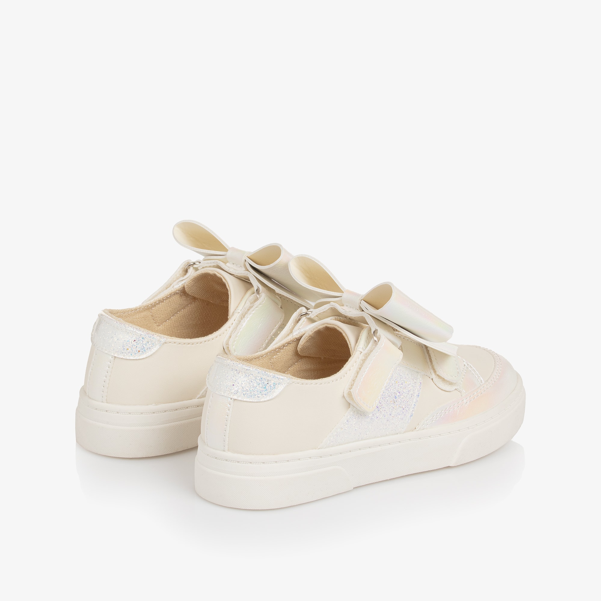 Girls Pink Faux Leather Bow Trainers - View 3